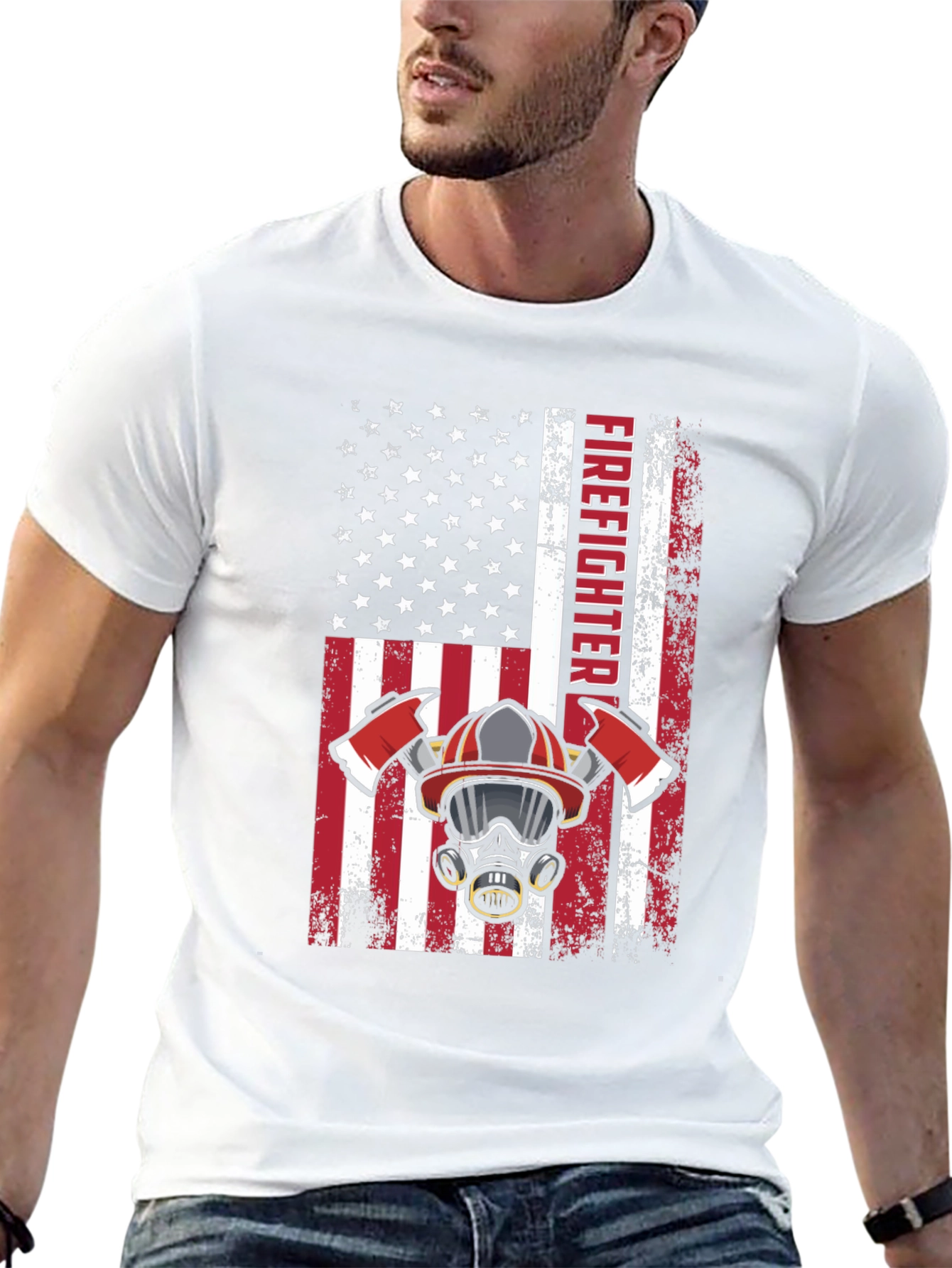 Firefighter American Flag Graphic T-Shirt