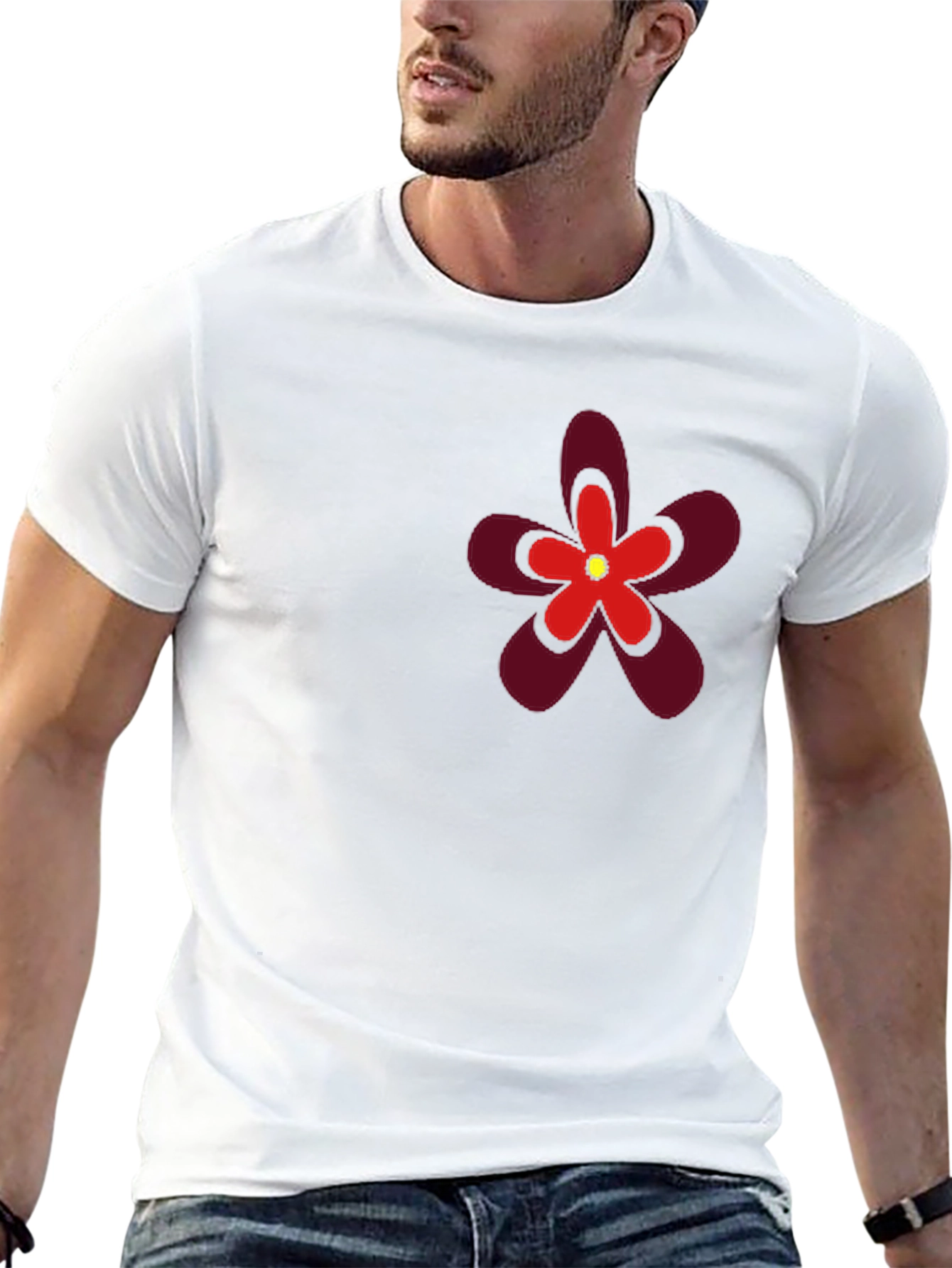 Bold Flower Graphic Tee - Black Cotton T-Shirt