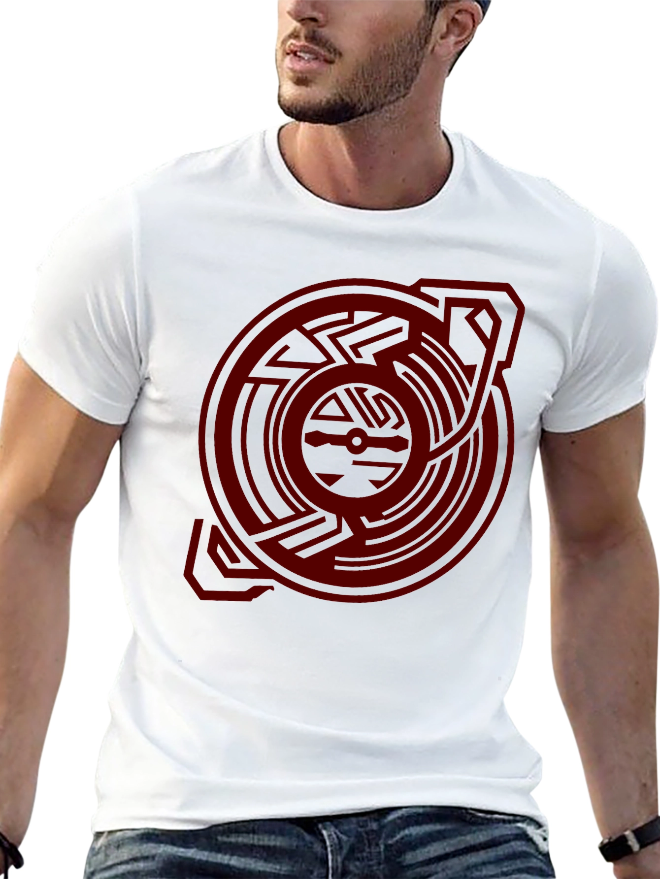 Geometric Graphic Print T-Shirt - Bold Red Design