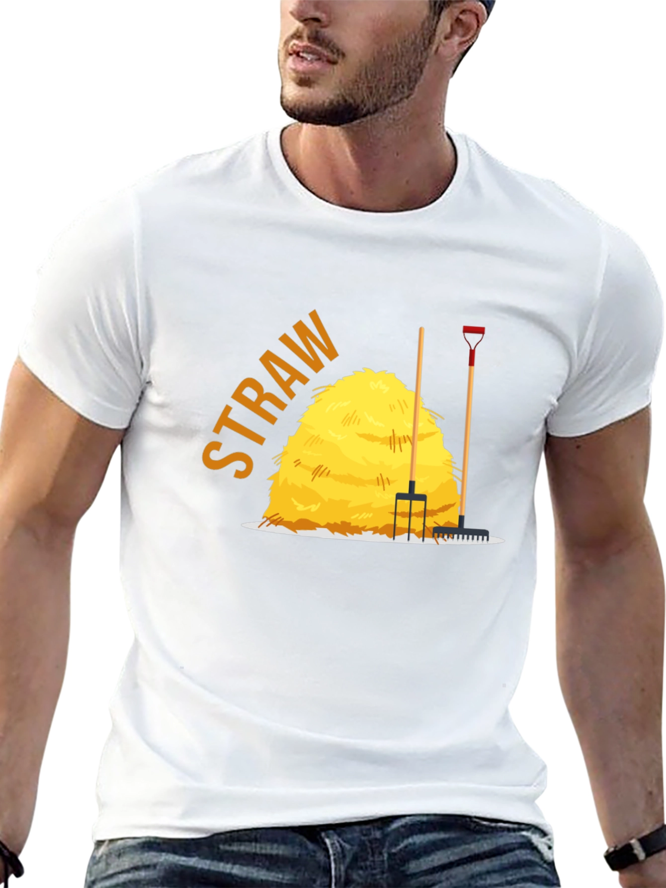 Mens Straw Bale Graphic Tee - Black Cotton