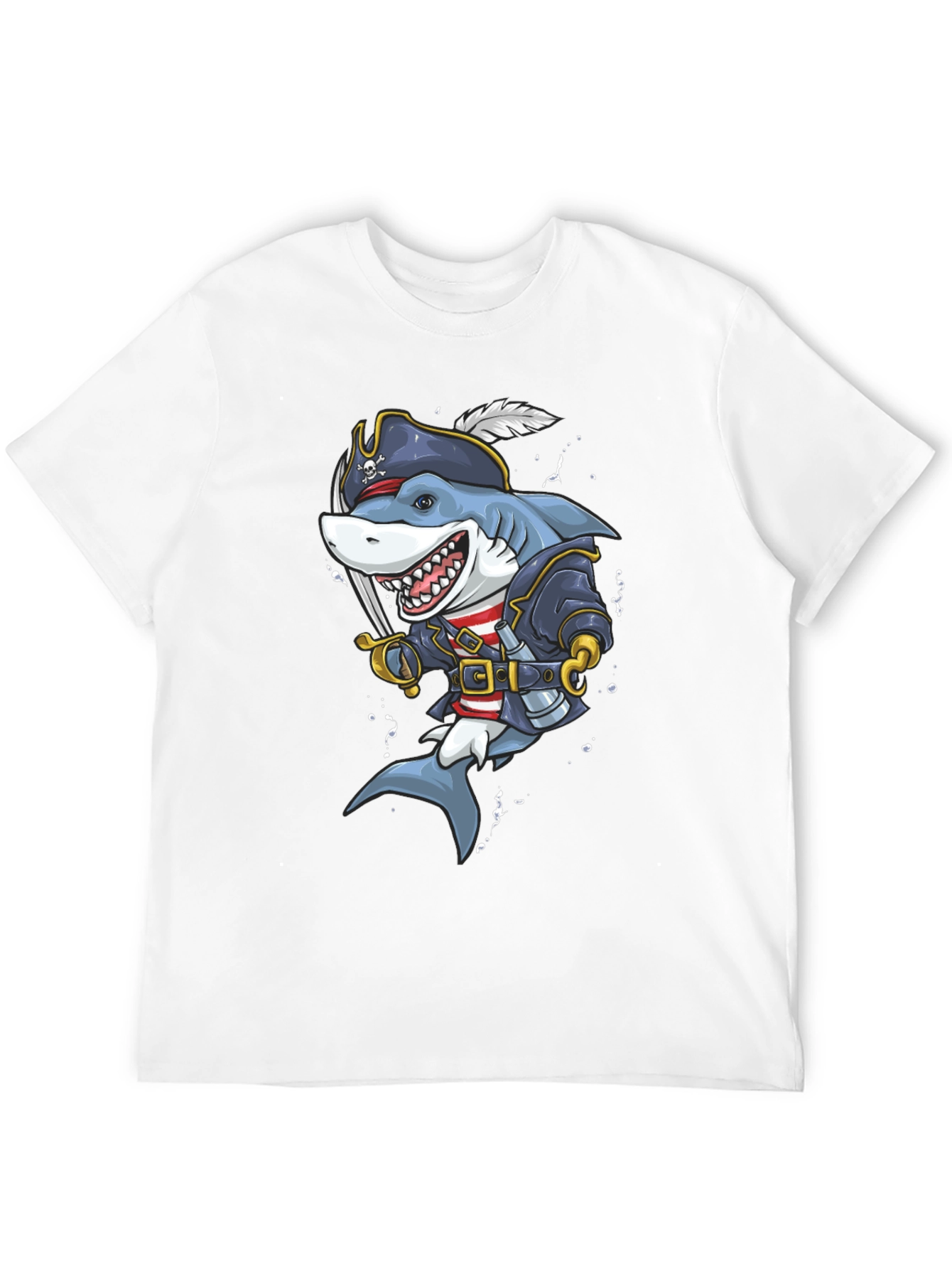 Pirate Shark Graphic Tee - Black Cotton T-Shirt