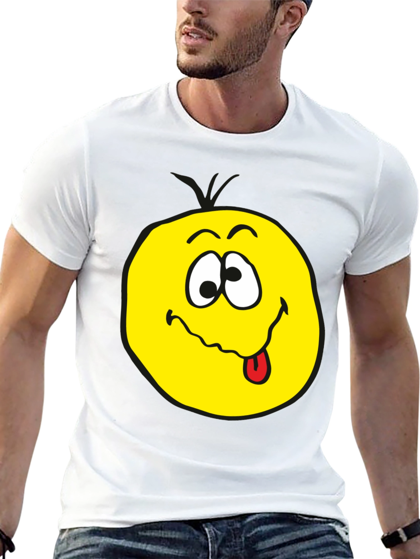 Funny Face Black T-Shirt Smiling Tongue Emoji