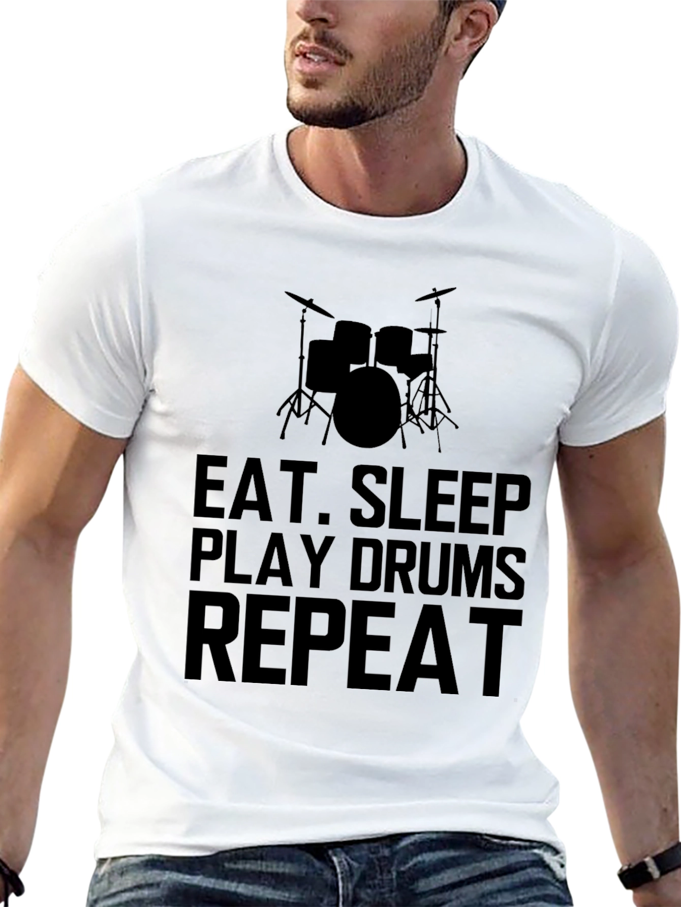 Eat Sleep Play Drums Repeat Black T-Shirt
