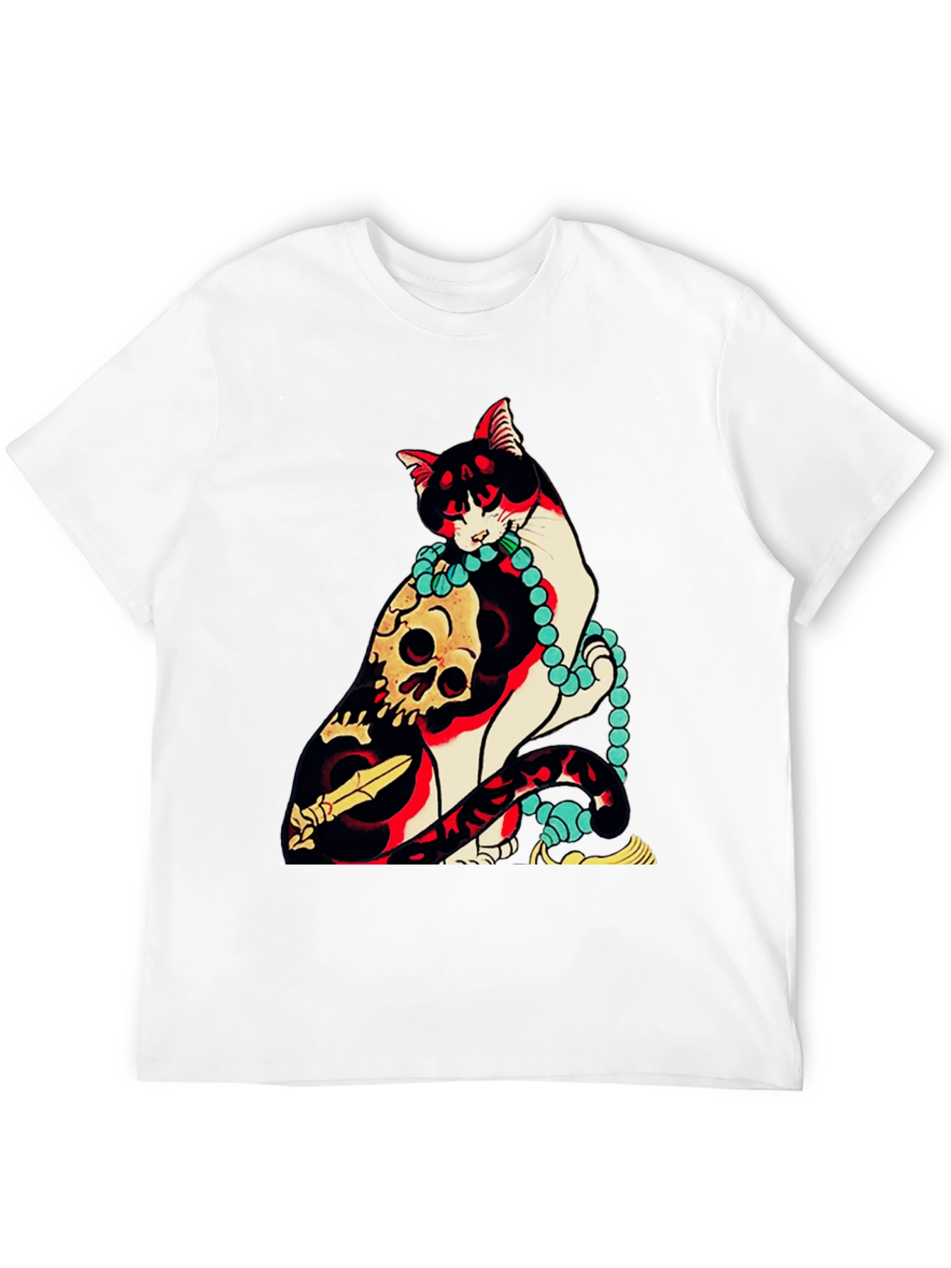Cat & Skull Graphic Tee - Unique Design T-Shirt