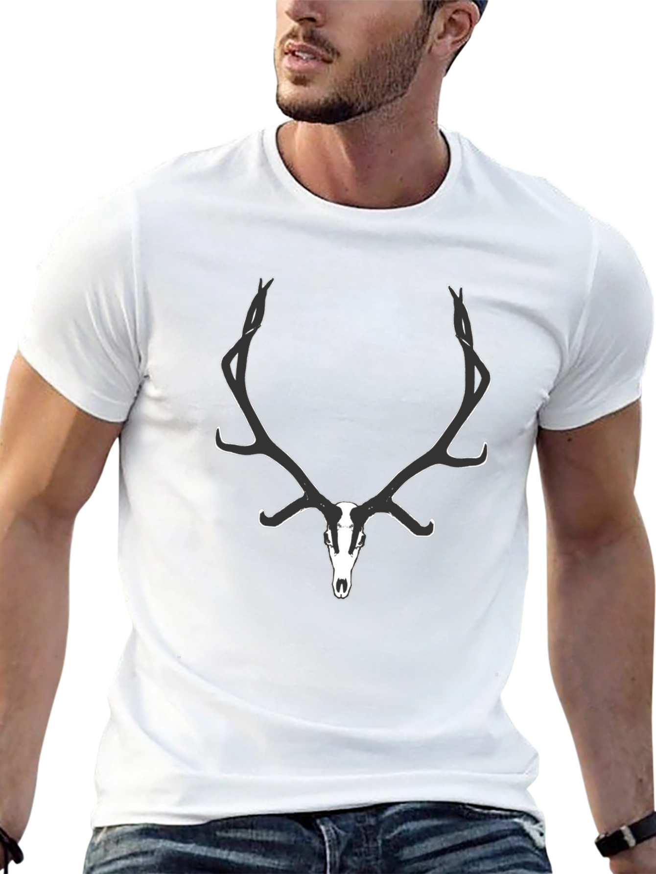 Mens Black Deer Skull Graphic Tee