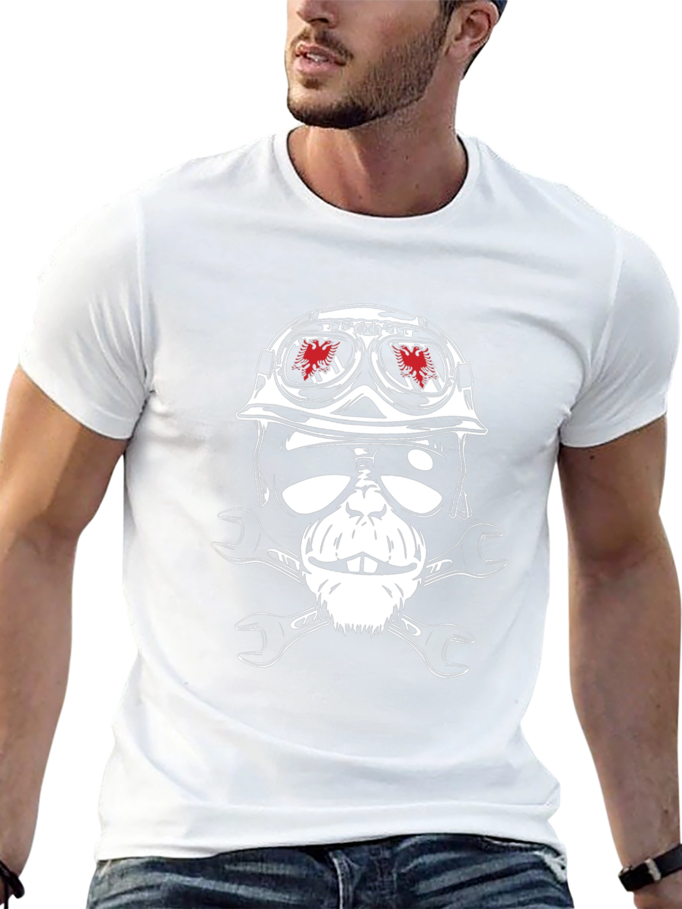 Skull Monkey Wrench Biker Graphic Tee
