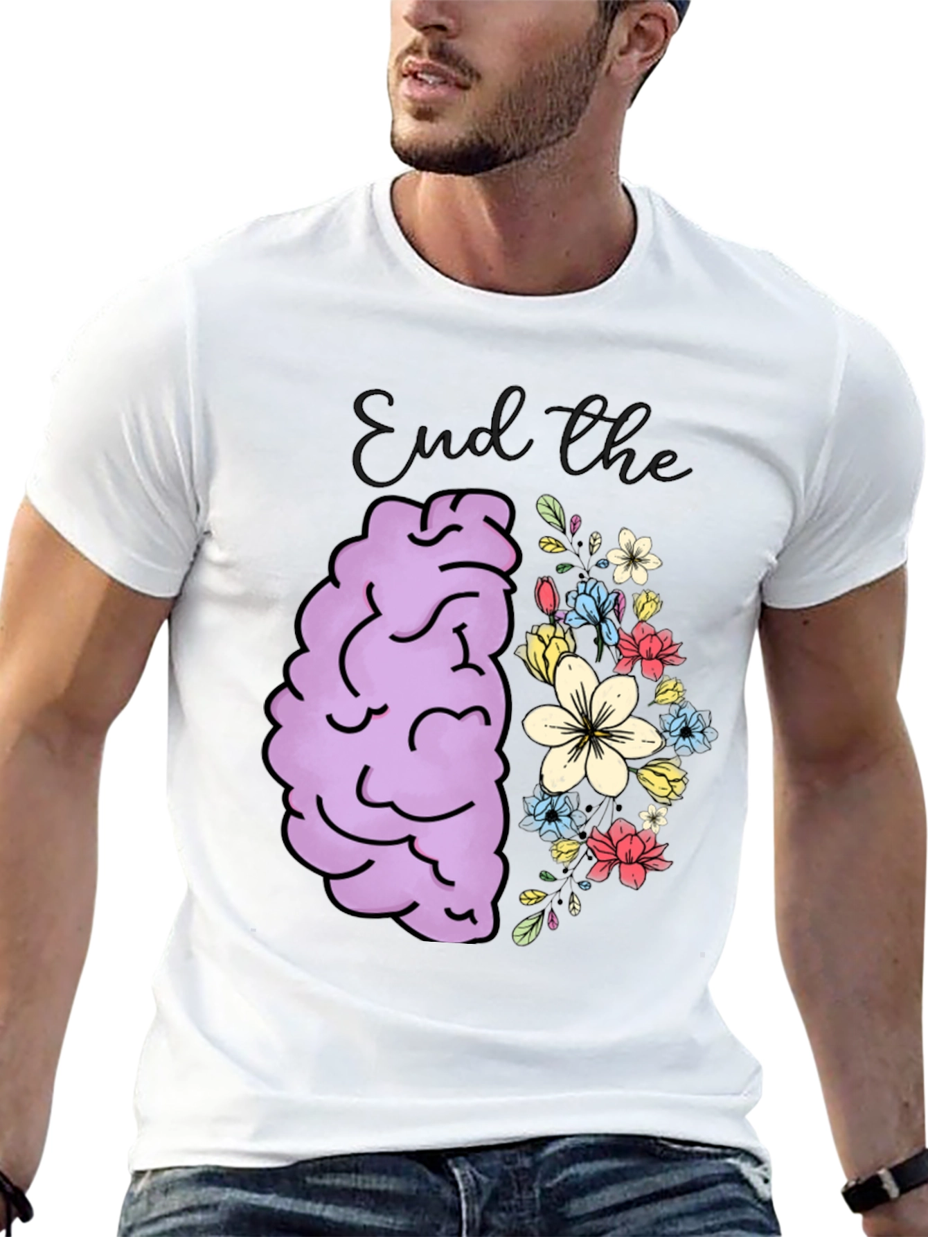 End the Stigma Brain & Flowers Graphic Tee