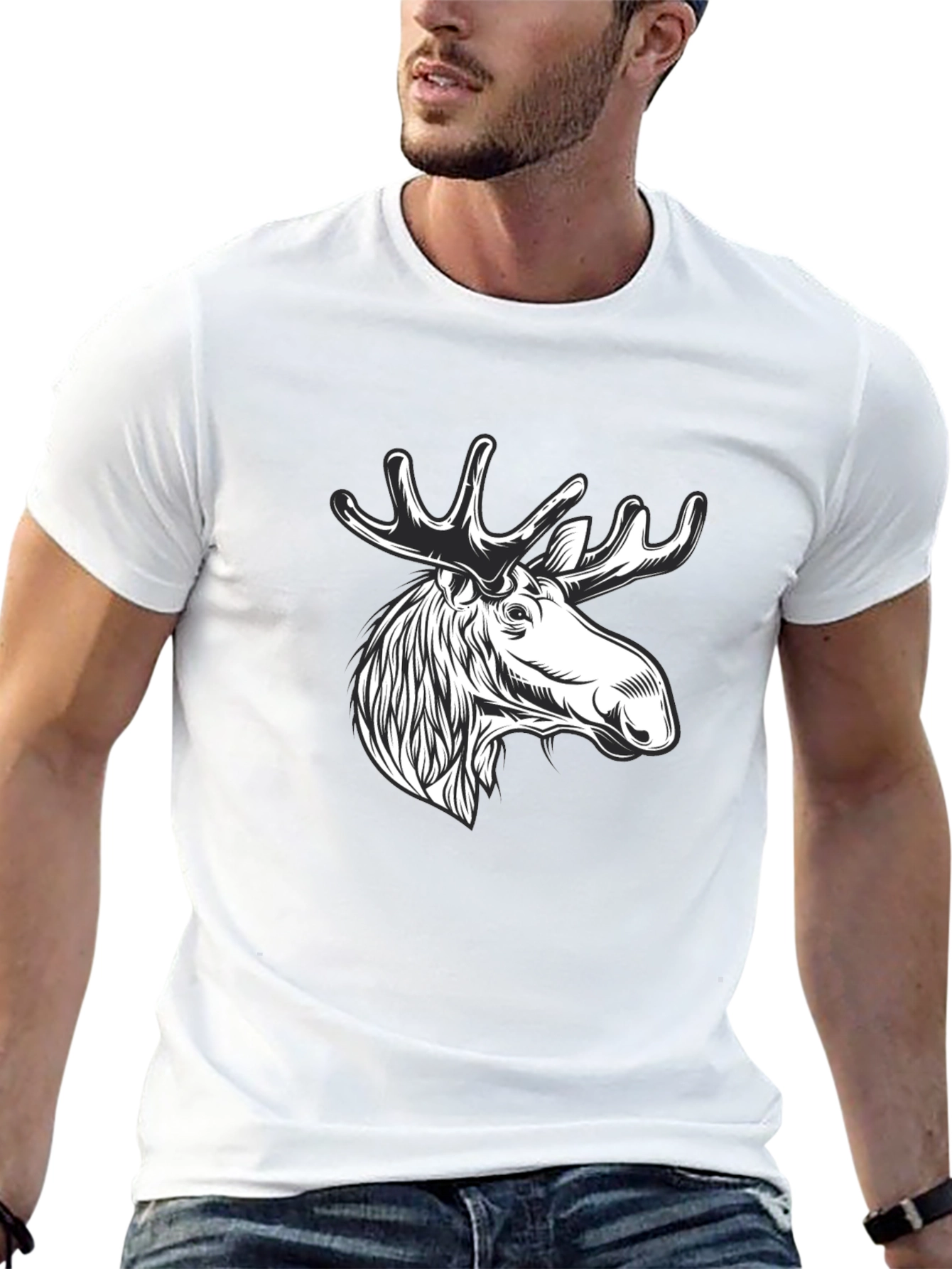 Moose Graphic Tee - Mens Black Cotton T-Shirt