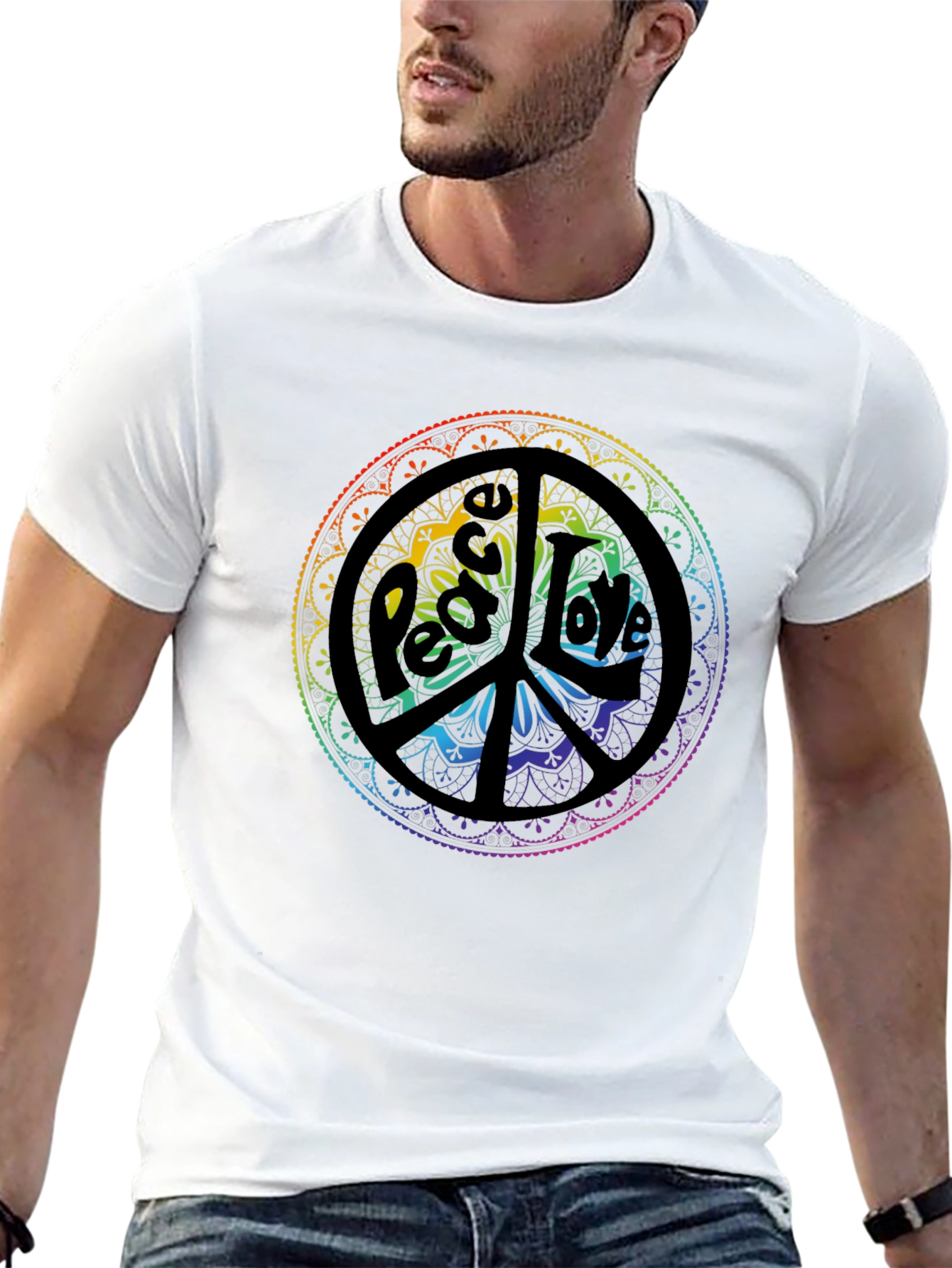 Peace & Love Mandala Graphic Tee - Black