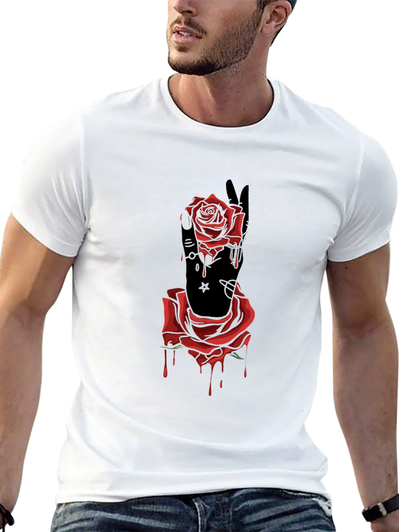 Rose Hand Graphic T-Shirt - Stylish Mens Tee