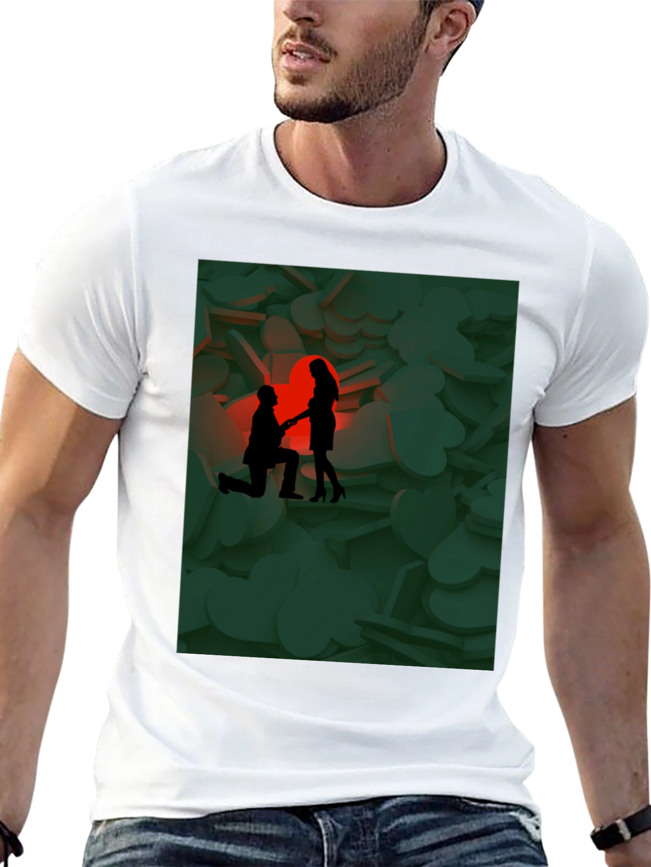 Romantic Proposal Graphic Tee - Stylish Black T-Shirt