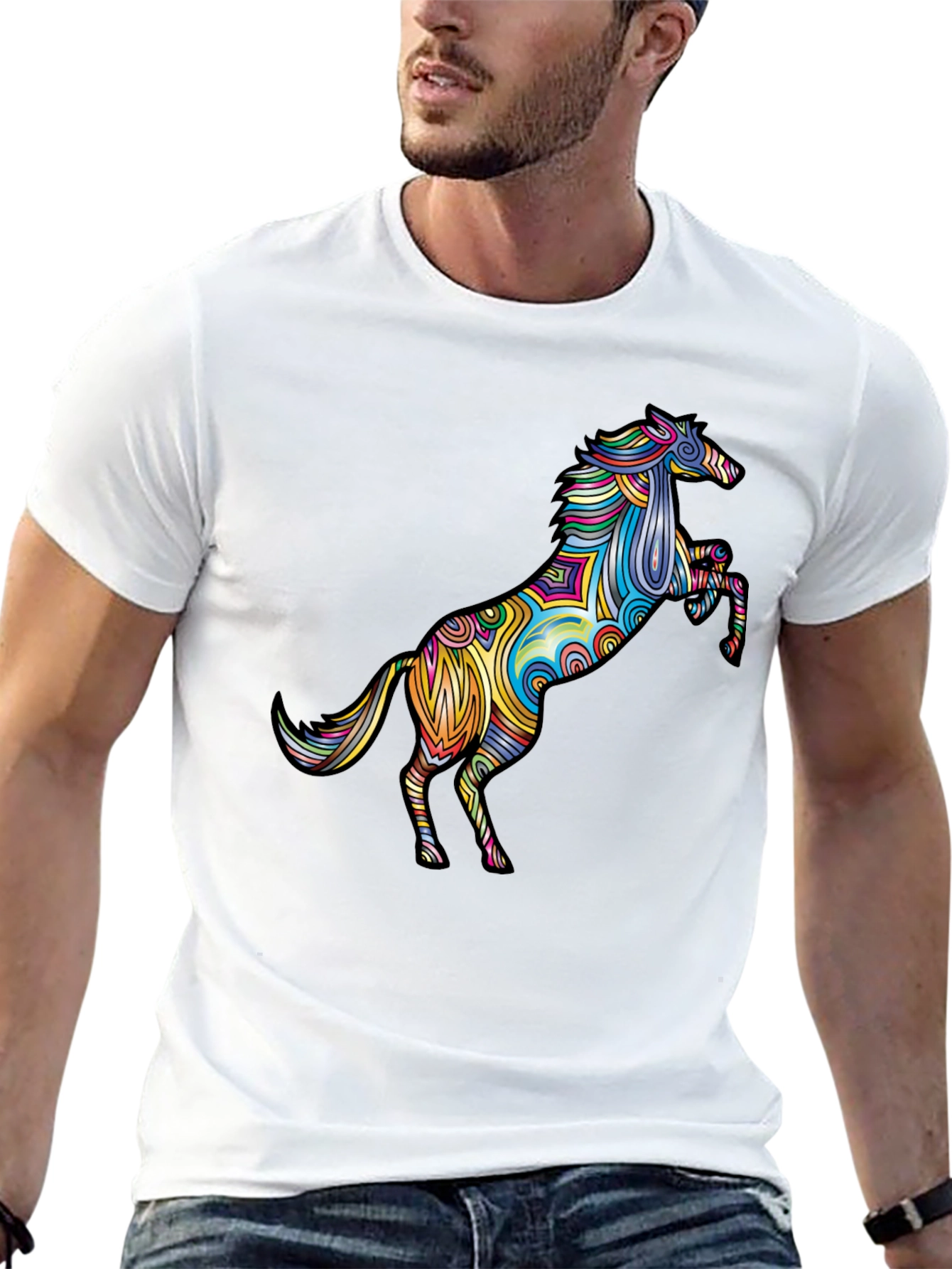 Psychedelic Horse Graphic T-Shirt - Black