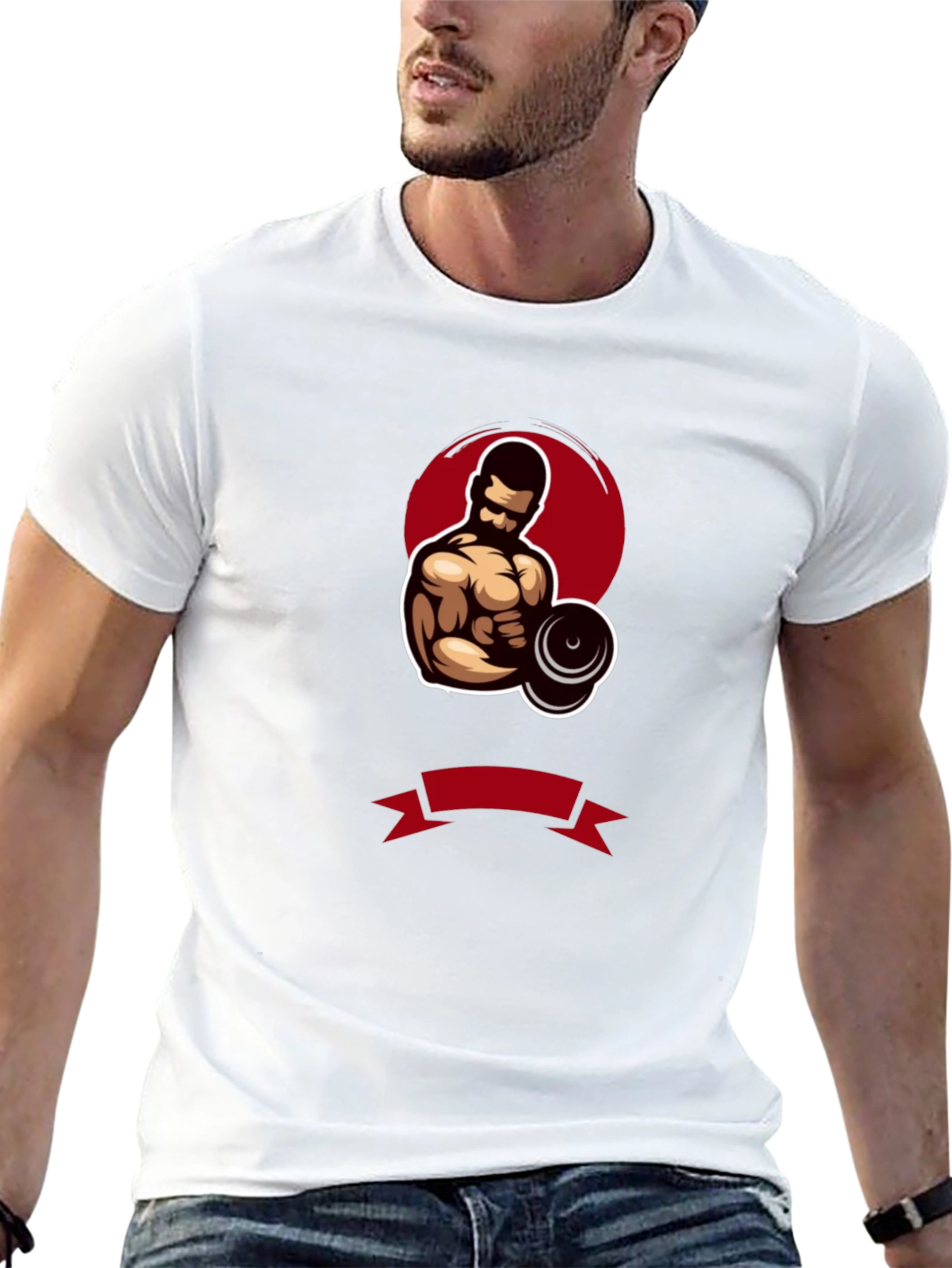 Gym Bodybuilder Graphic Tee - Black Cotton Blend