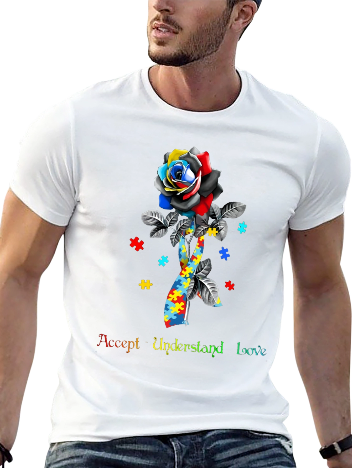 Autism Awareness Rose Ribbon T-Shirt