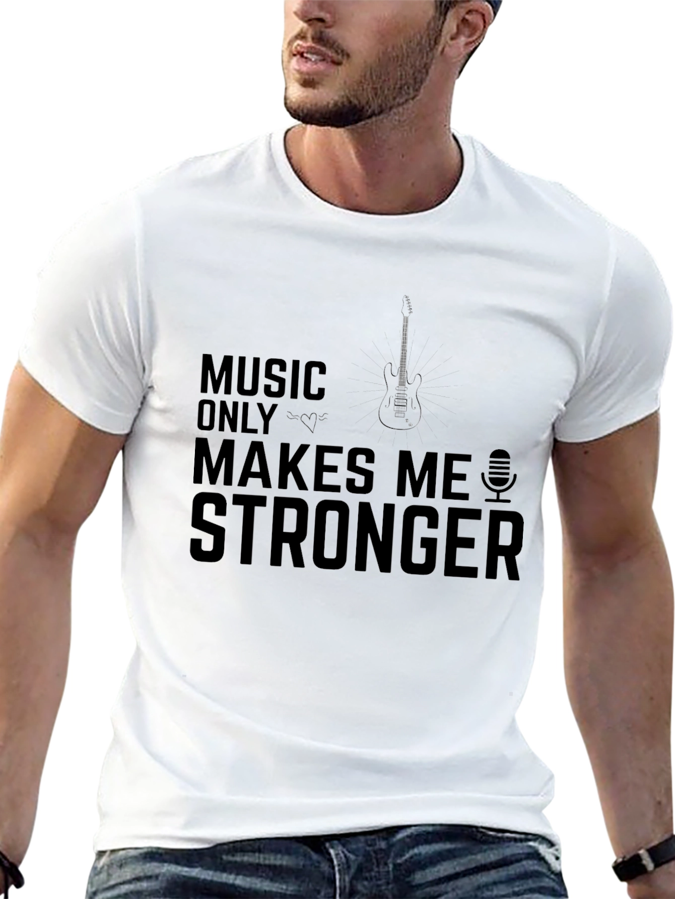 Music Makes Me Stronger Black Graphic T-Shirt