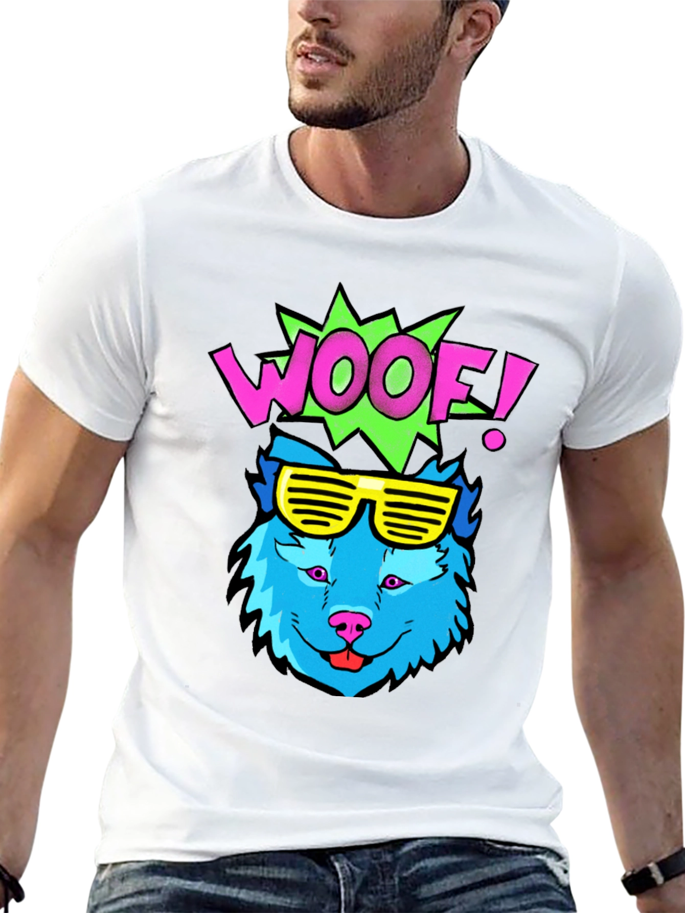 Woof! Graphic Tee - Cool Blue Dog with Sunglasses