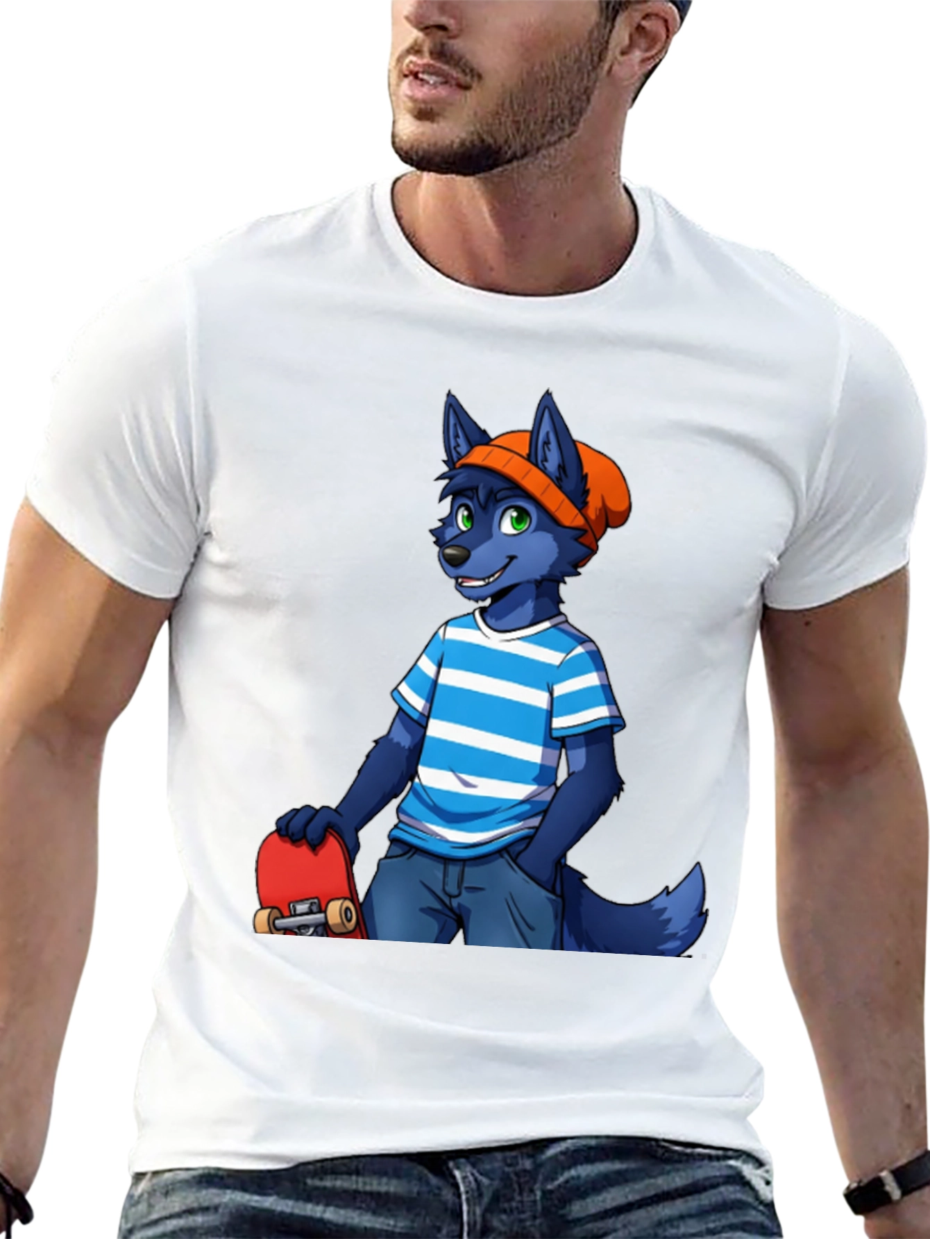 Furry Skater T-Shirt - Cool Blue Wolf Design