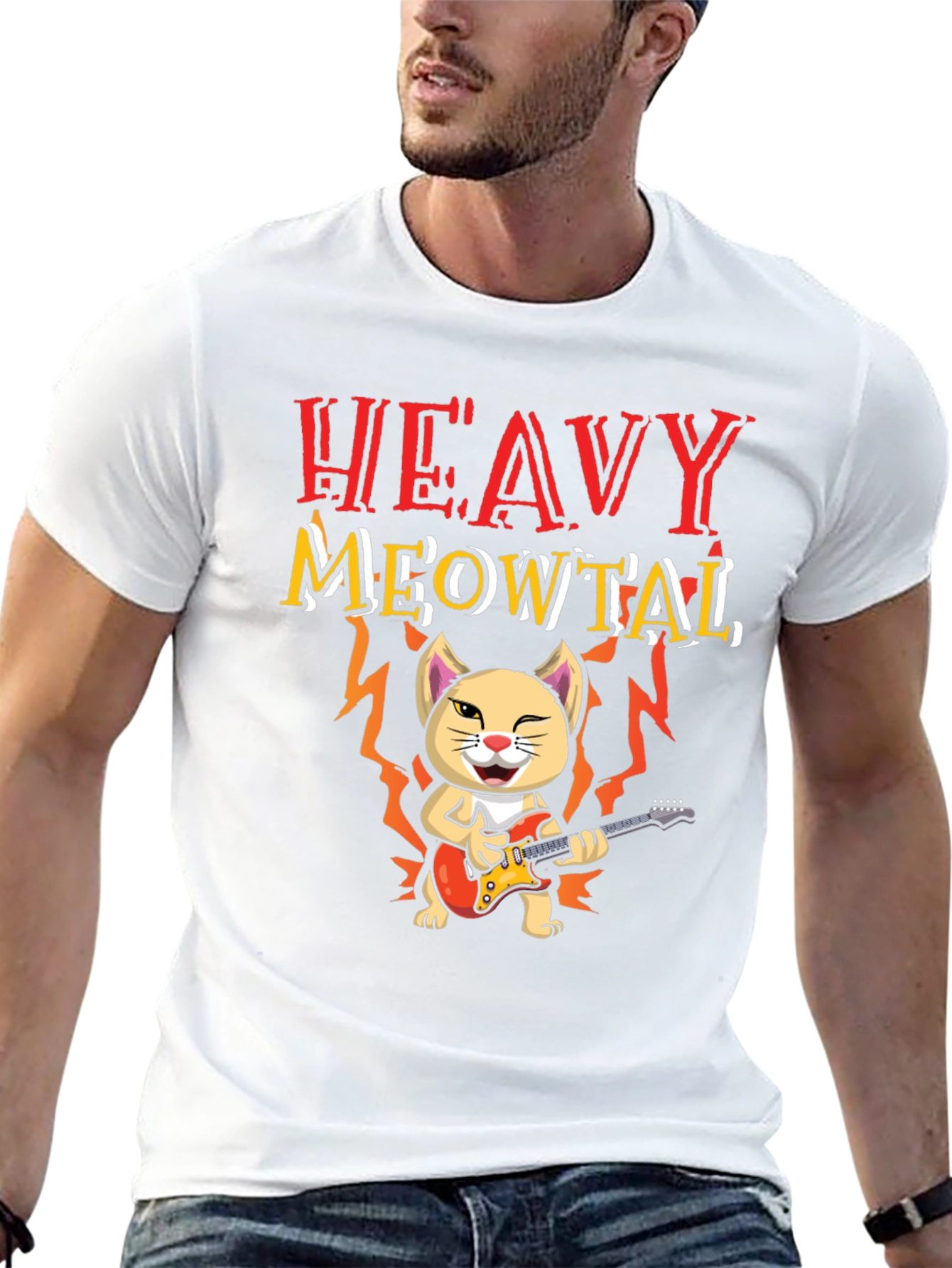 Heavy Meowtal Cat Graphic T-Shirt - Rock On!