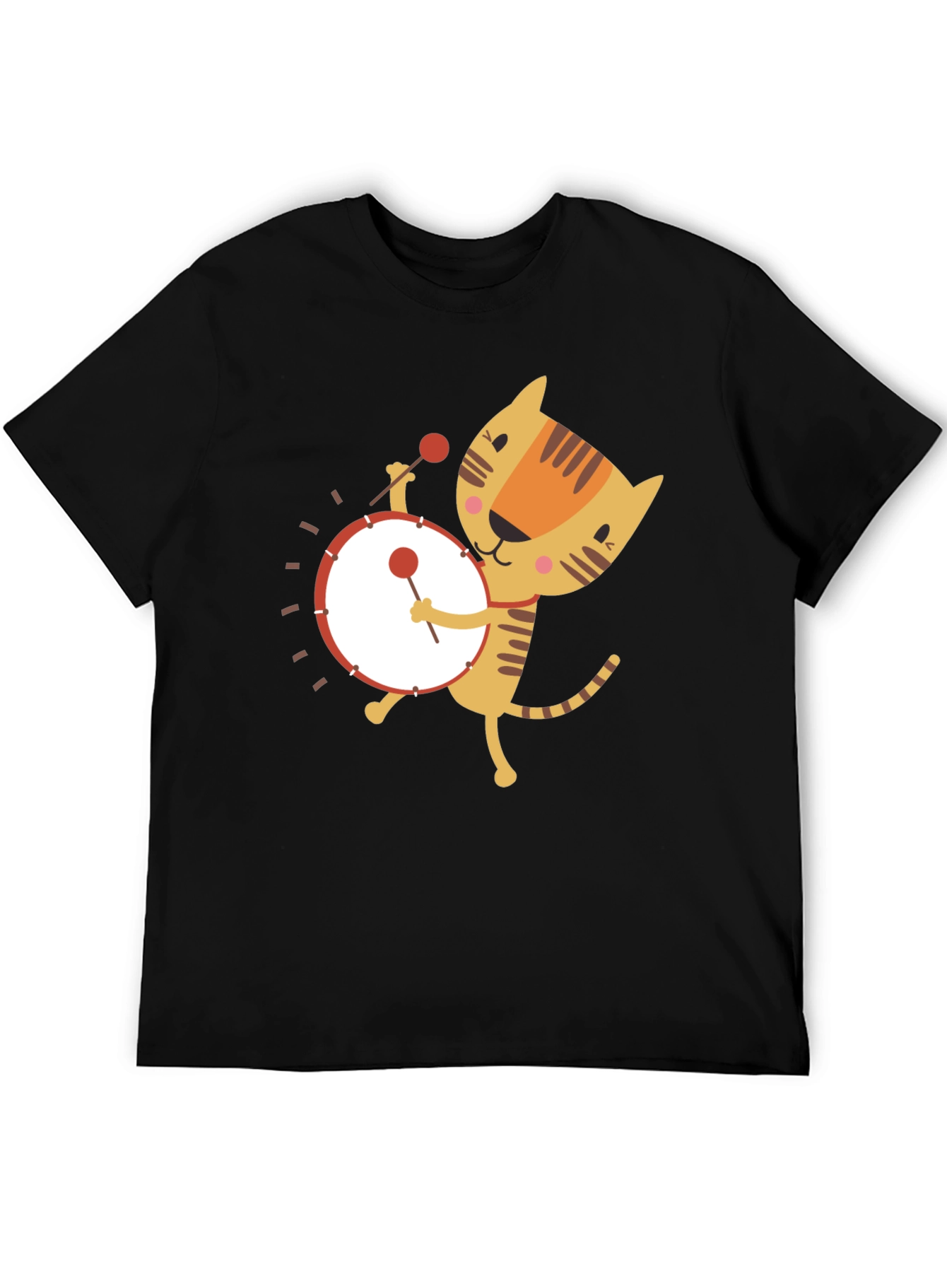 Cute Cartoon Cat Drummer Graphic Tee