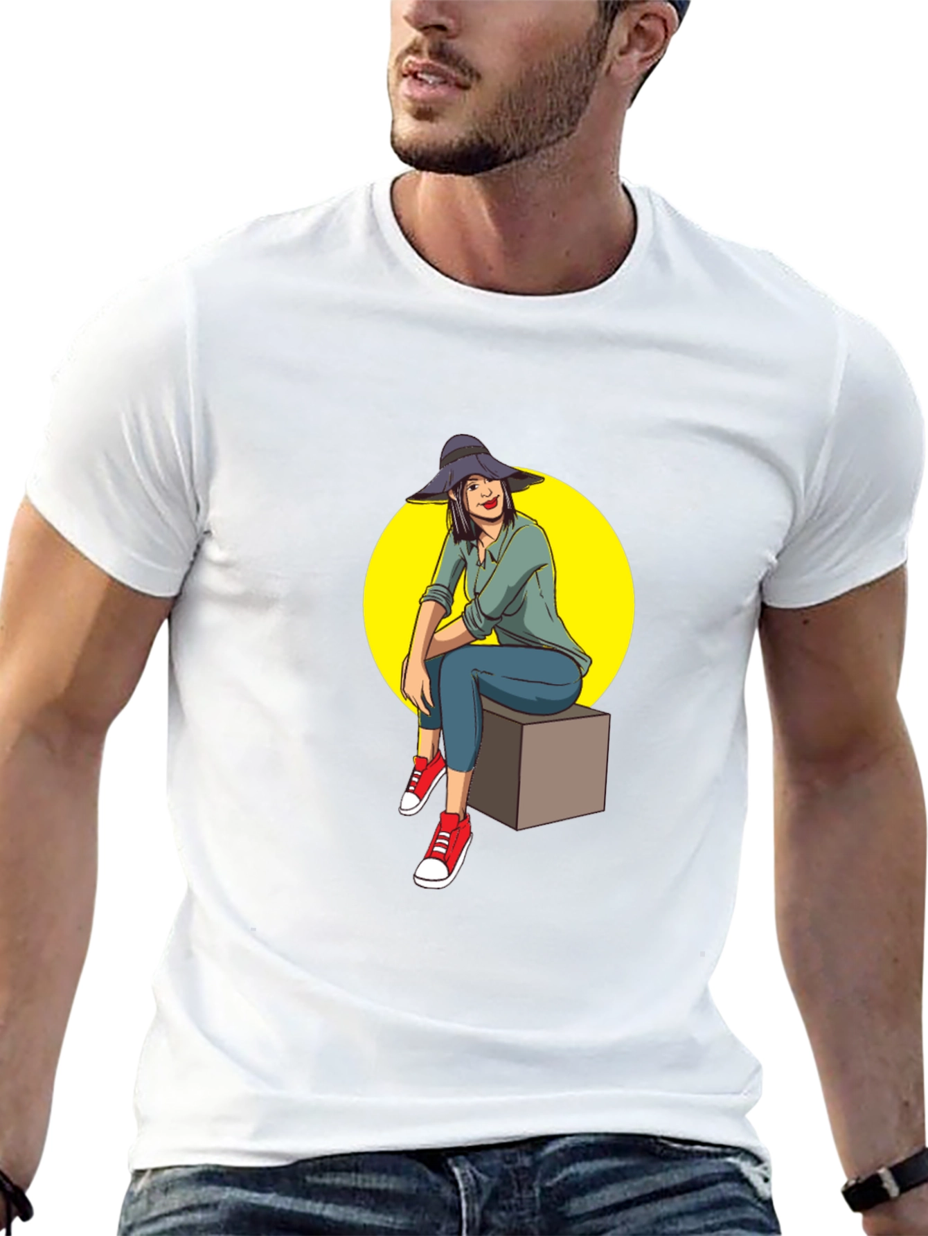 Woman Sitting T-Shirt - Graphic Tee Casual Wear