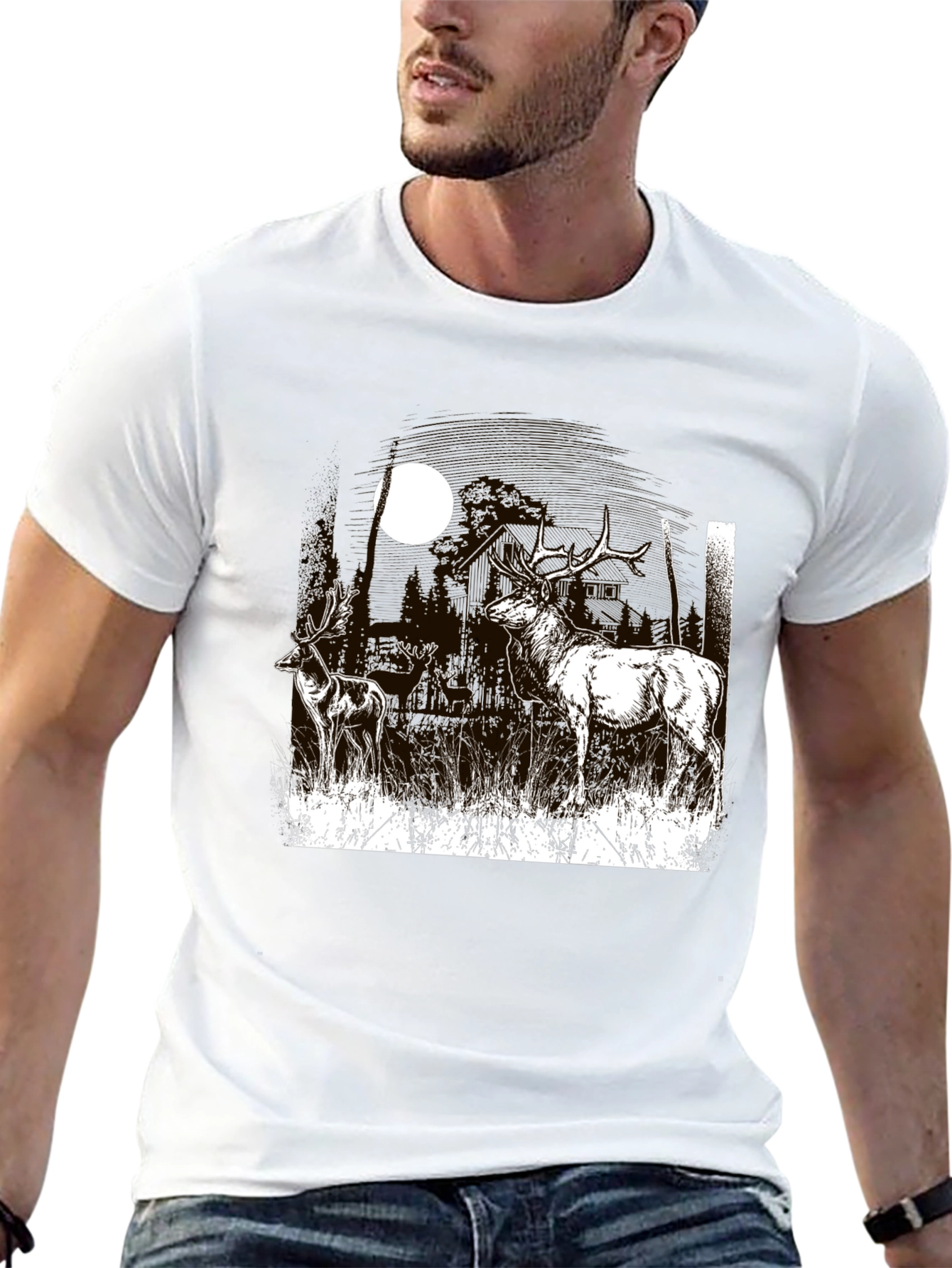Deer Graphic T-Shirt Black Cotton Tee