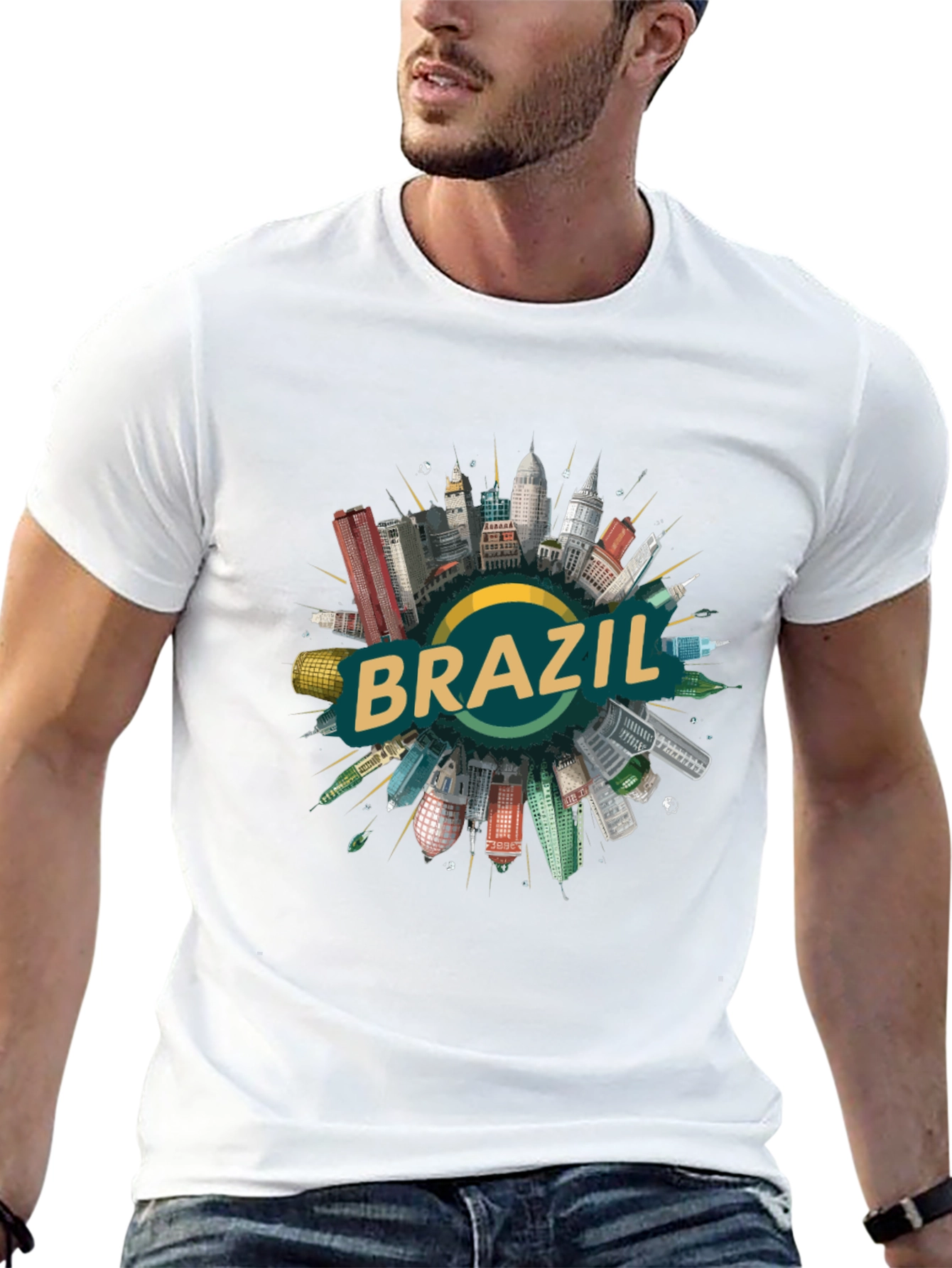 Brazil Cityscape Graphic Tee - Black Cotton T-Shirt