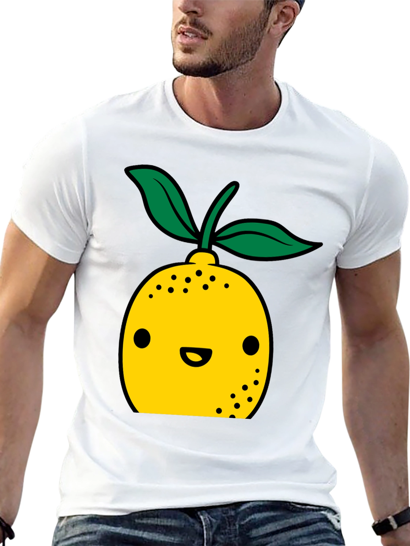Cute Lemon Cartoon Graphic Black T-Shirt