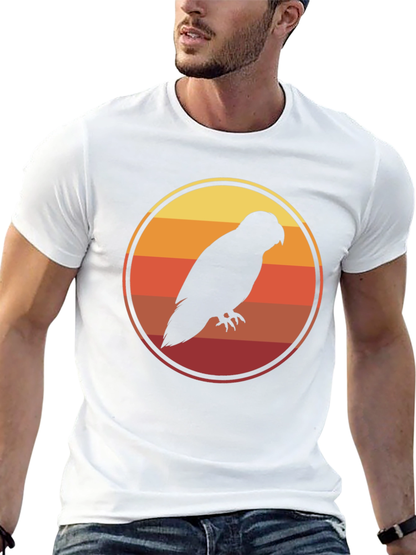 Sunset Parrot T-Shirt - Retro Bird Graphic Tee