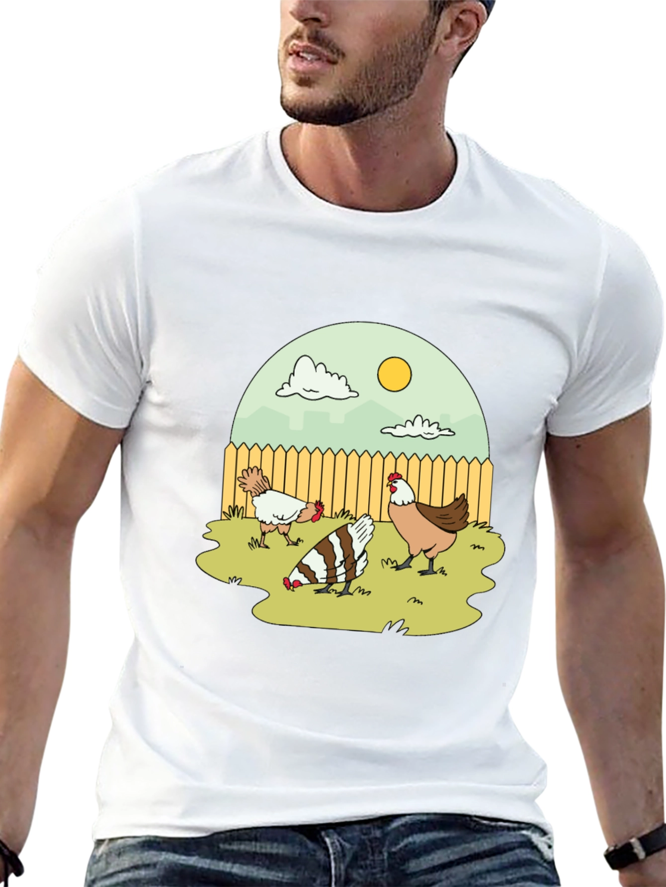 Cartoon Chicken Coop T-Shirt - Black