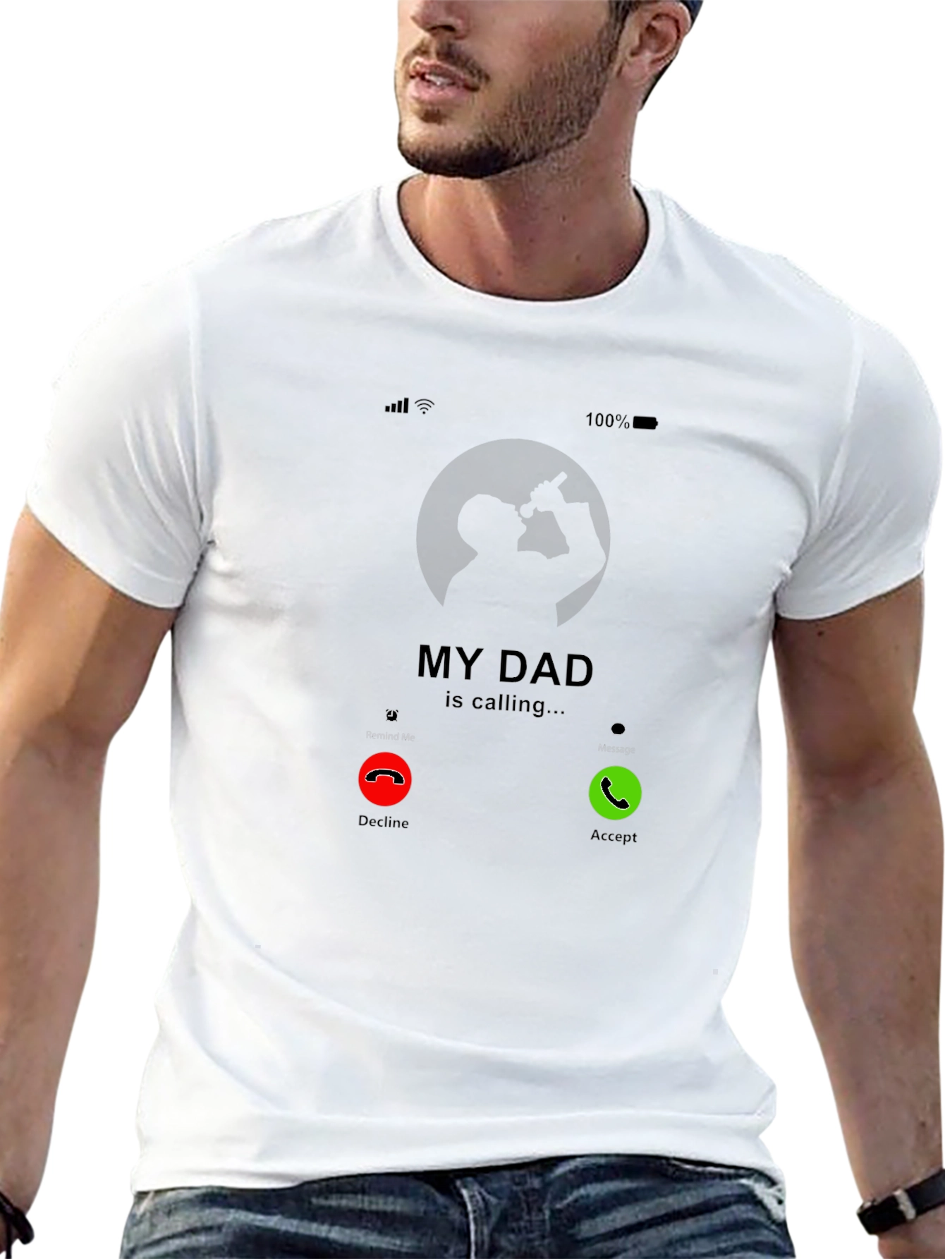 My Dad Is Calling Black Graphic Tee