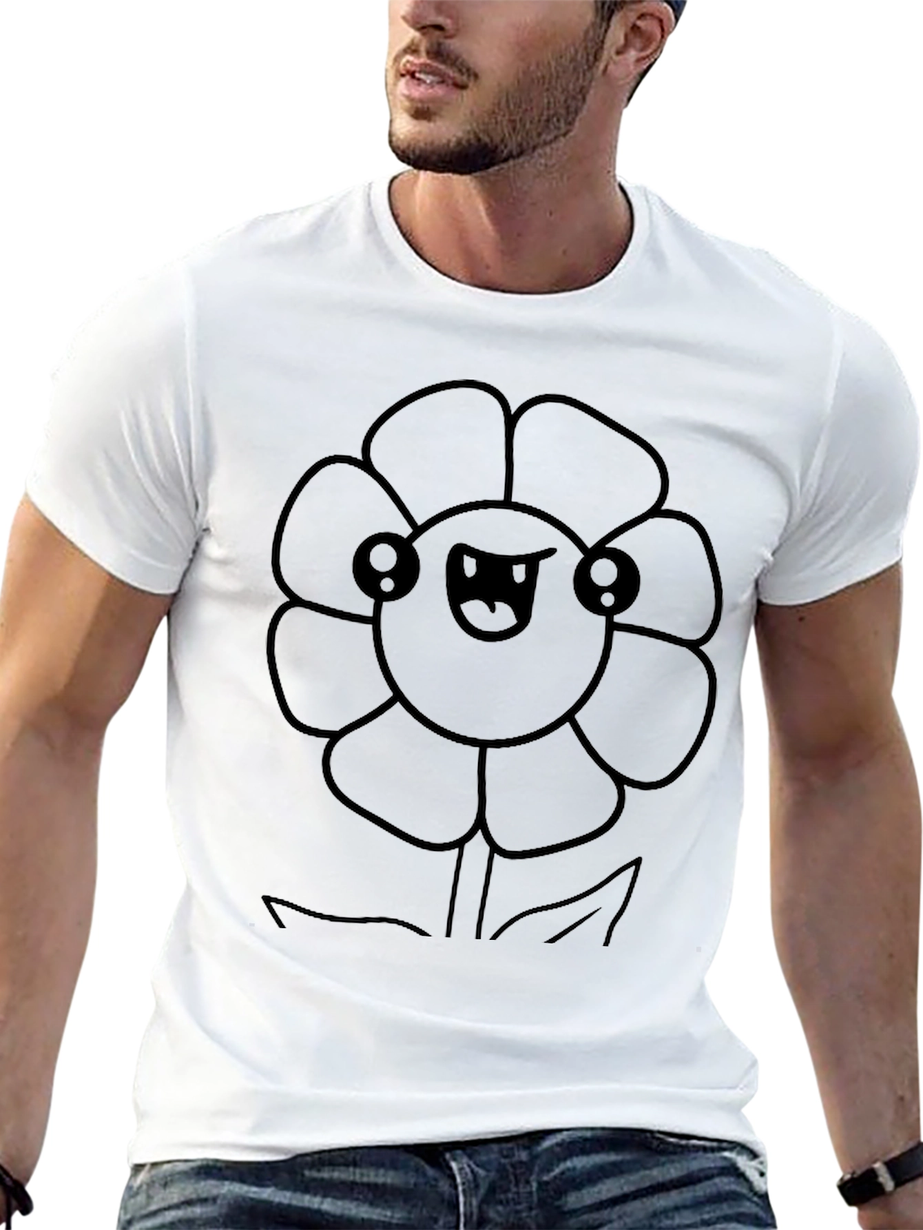 Kawaii Flower Graphic Tee - Black Cotton T-Shirt