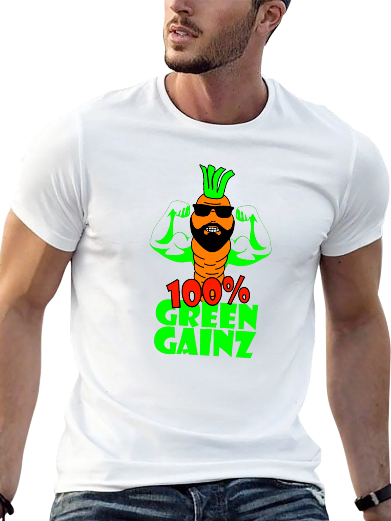 100% Green Gainz T-Shirt: Funny Vegan Fitness Tee
