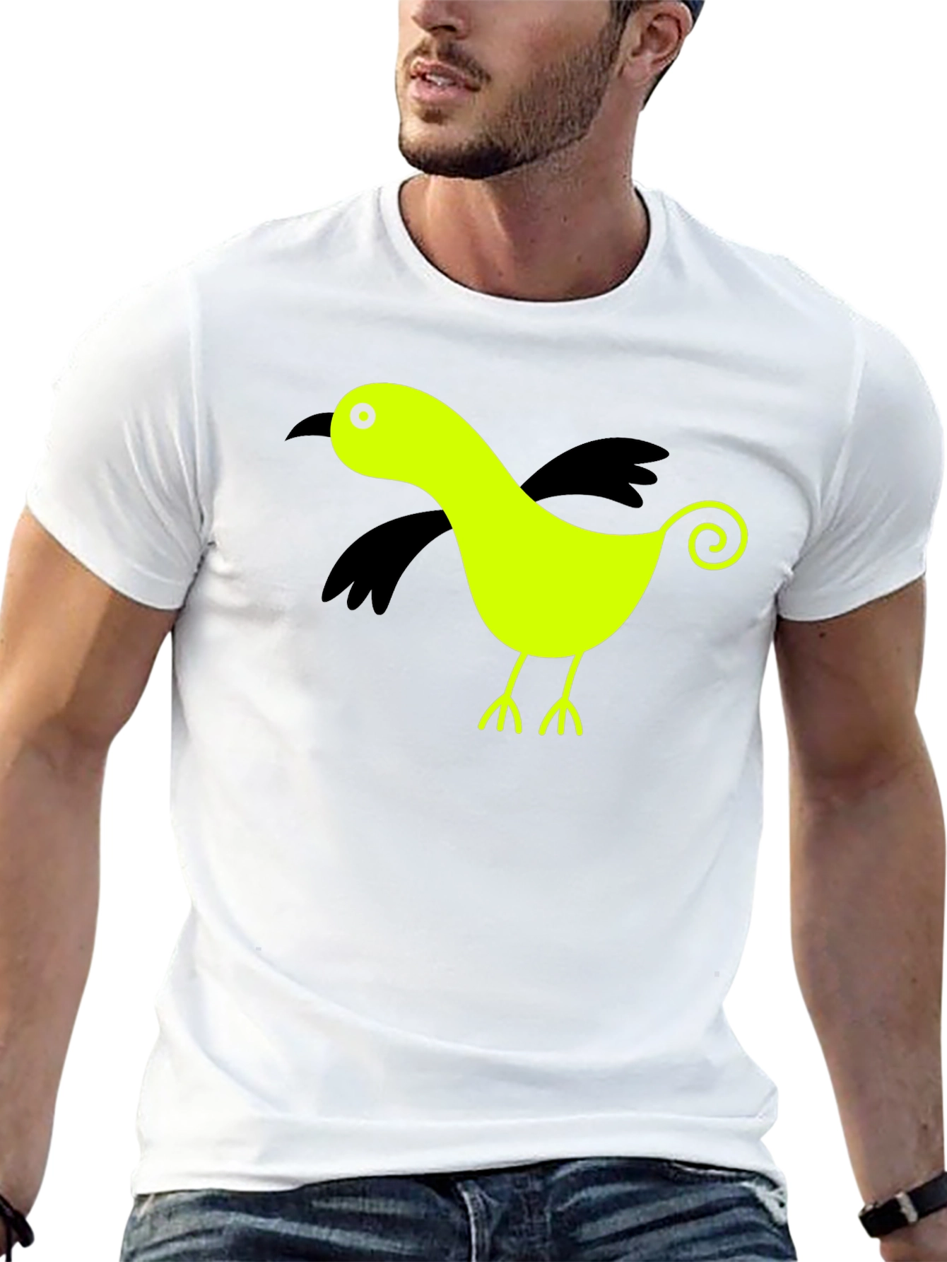 Whimsical Bird Graphic Tee - Black