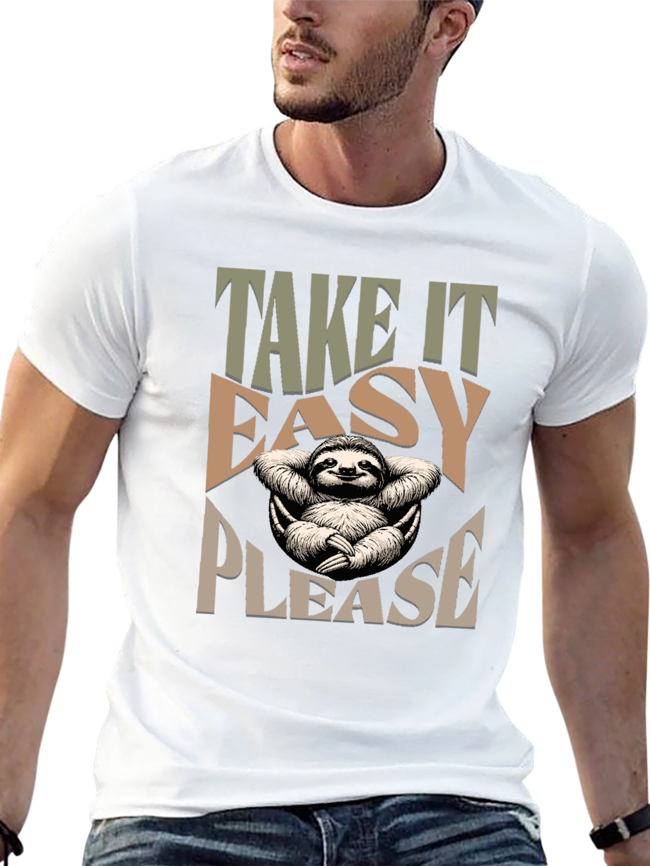 Relaxed Sloth Graphic Tee - Take It Easy Please!