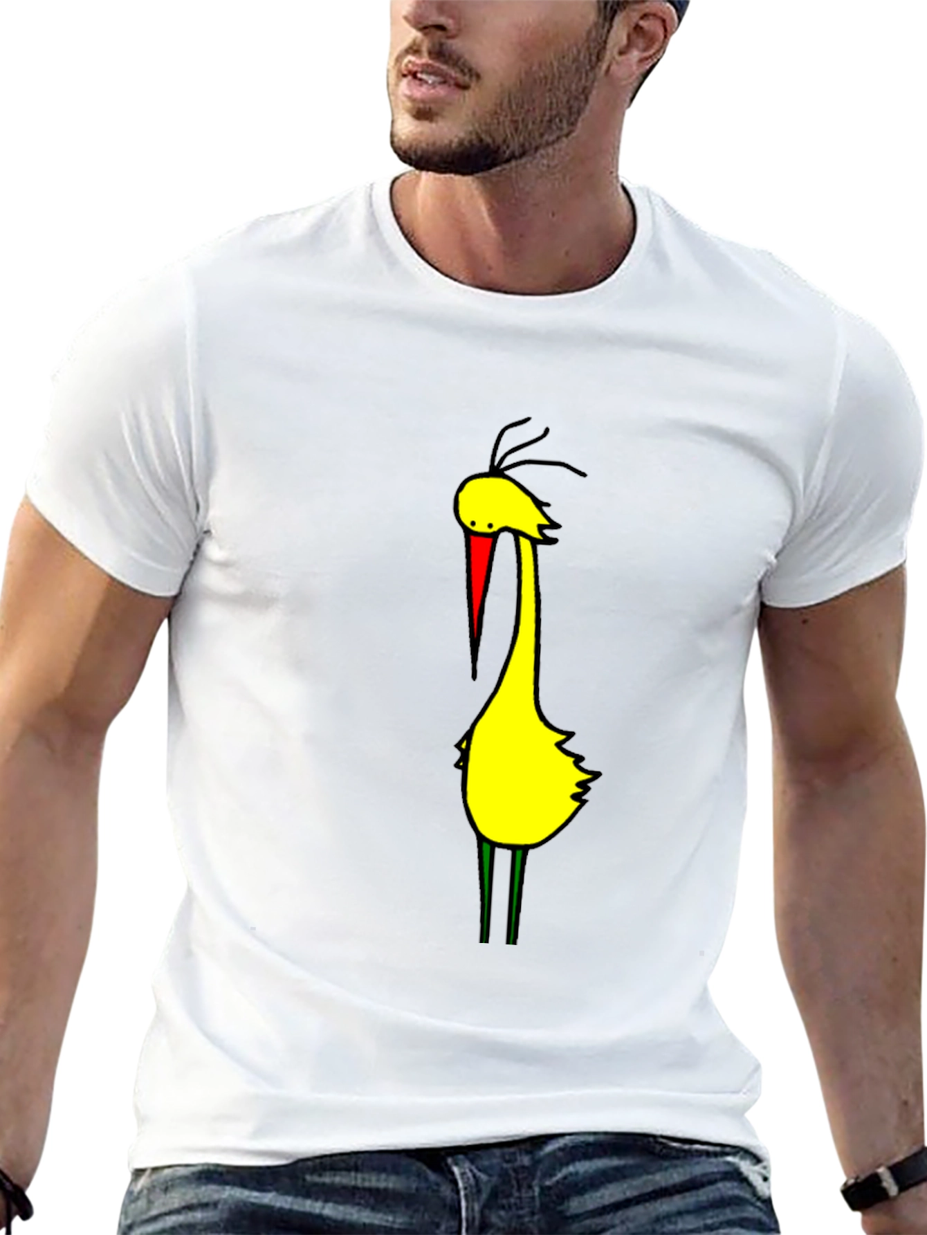 Cartoon Bird Graphic Tee - Black Cotton Blend