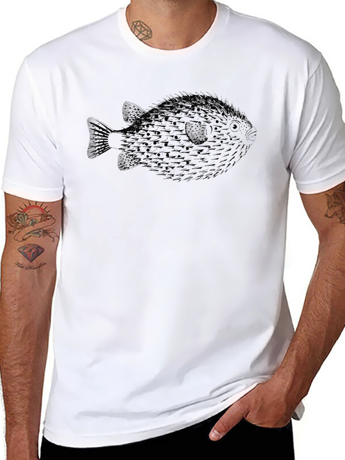 Black T-Shirt with Fish Print