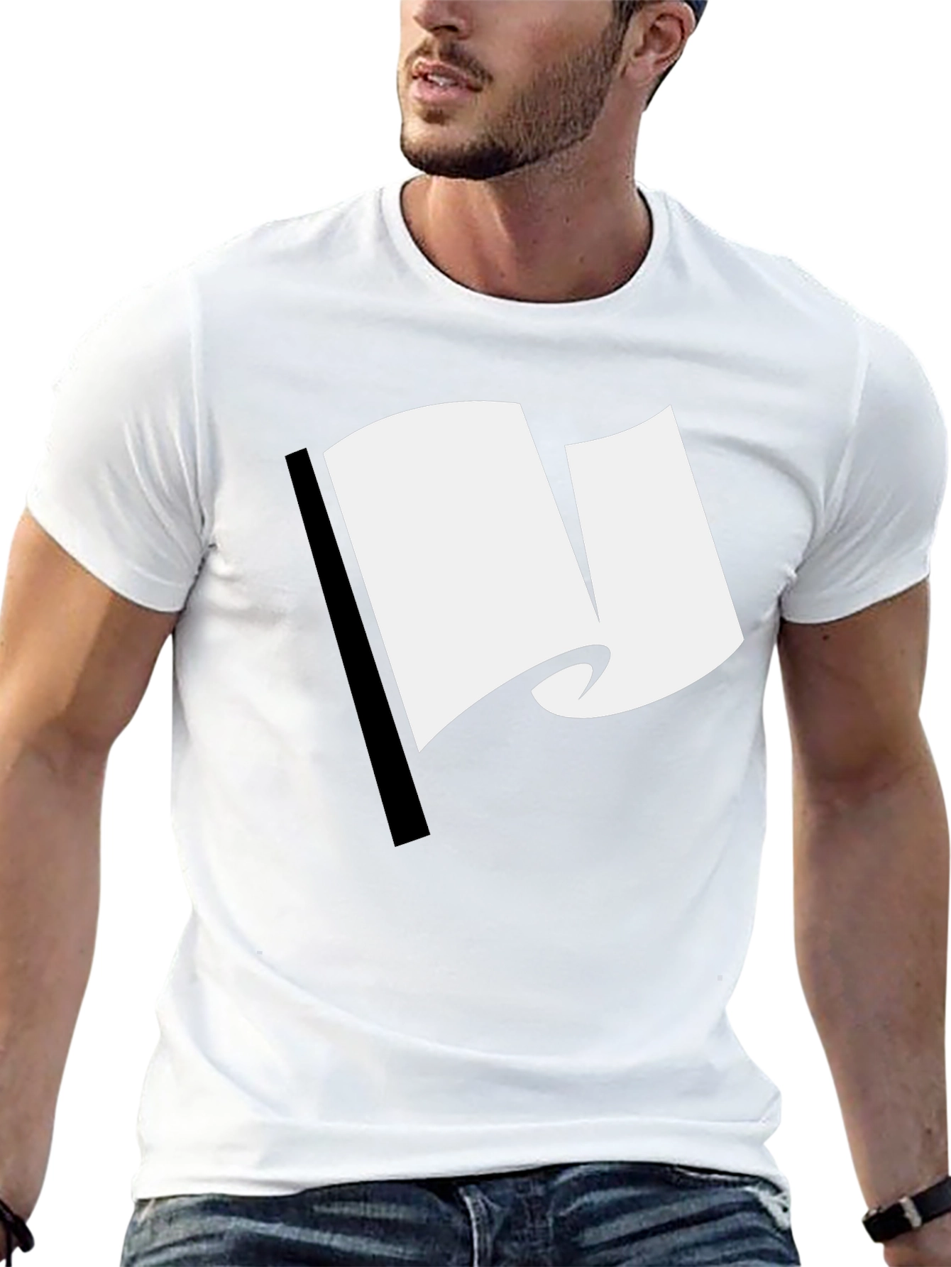 Minimalist White Flag Graphic Black T-Shirt