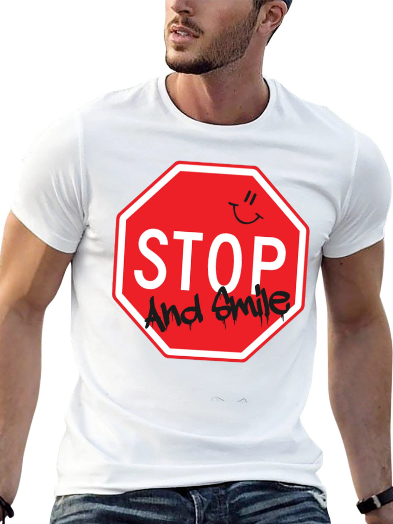 Stop and Smile Graphic T-Shirt - Black
