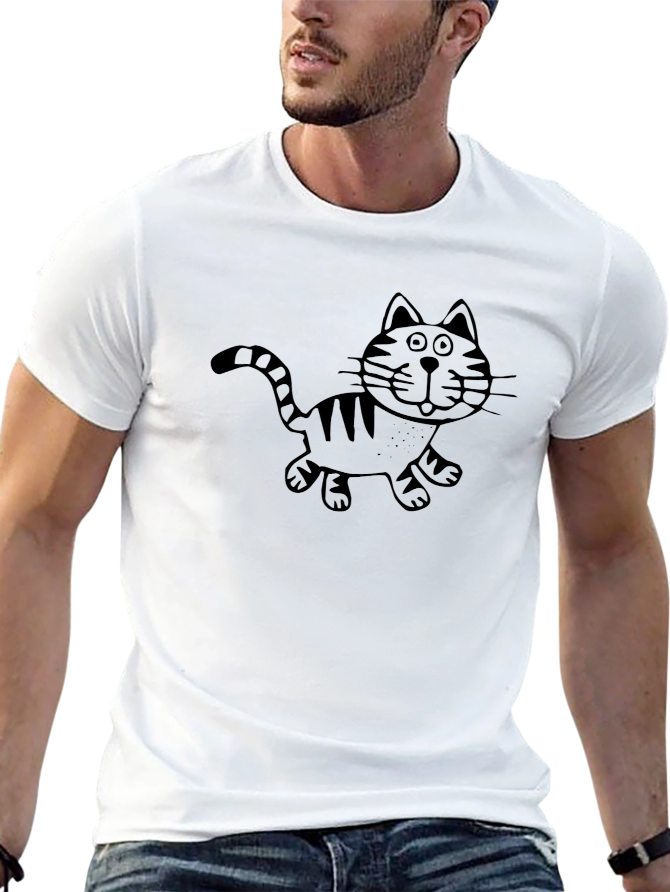 Cartoon Cat Graphic Tee - Black Unisex T-Shirt