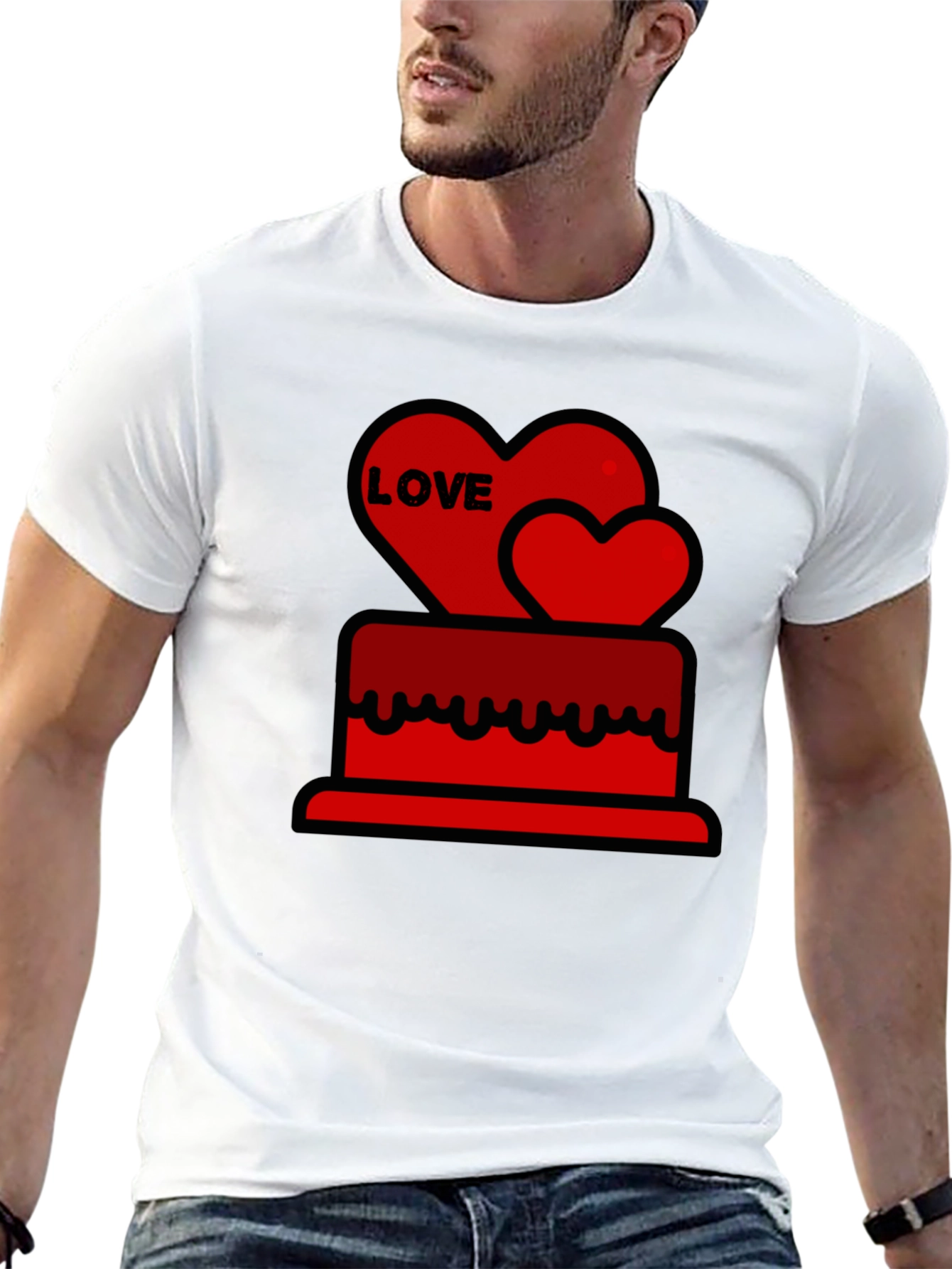 Love Heart Cake Black T-Shirt