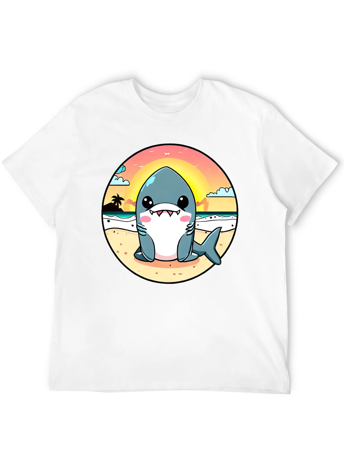 Cute Cartoon Shark on Beach T-Shirt