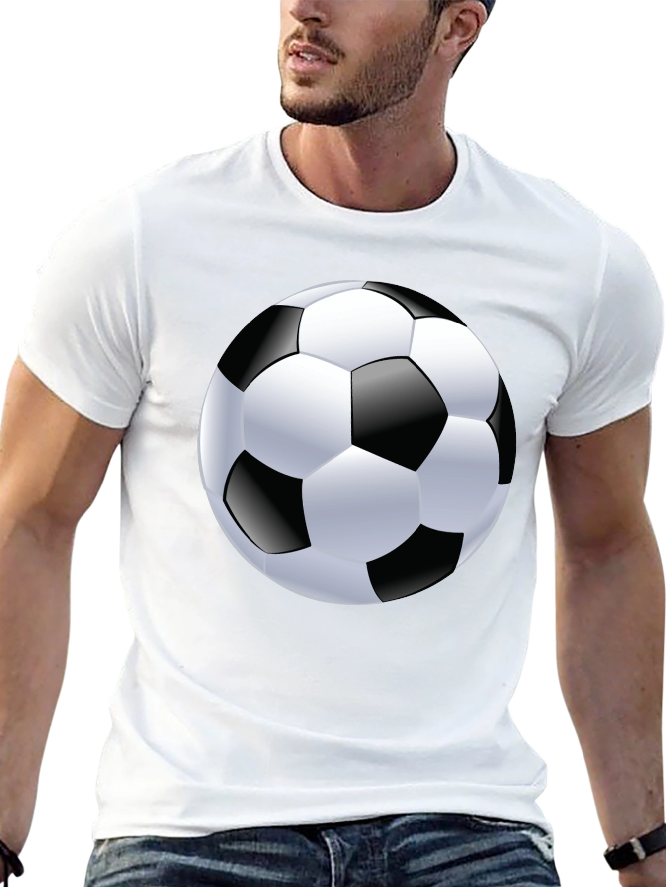 Soccer Ball Graphic Tee - Black Cotton T-Shirt