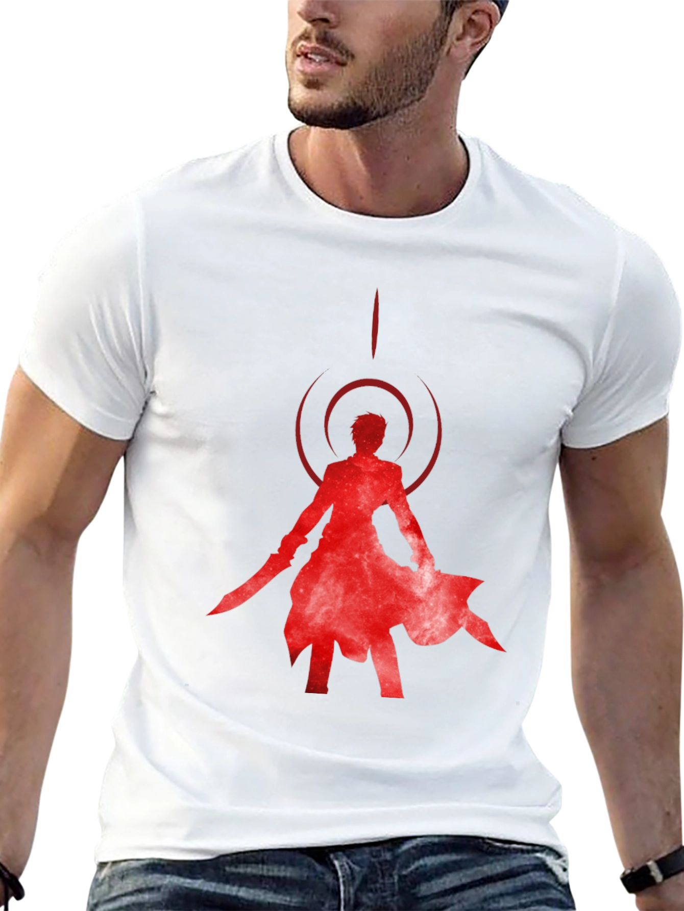 Red Anime Silhouette Black T-Shirt