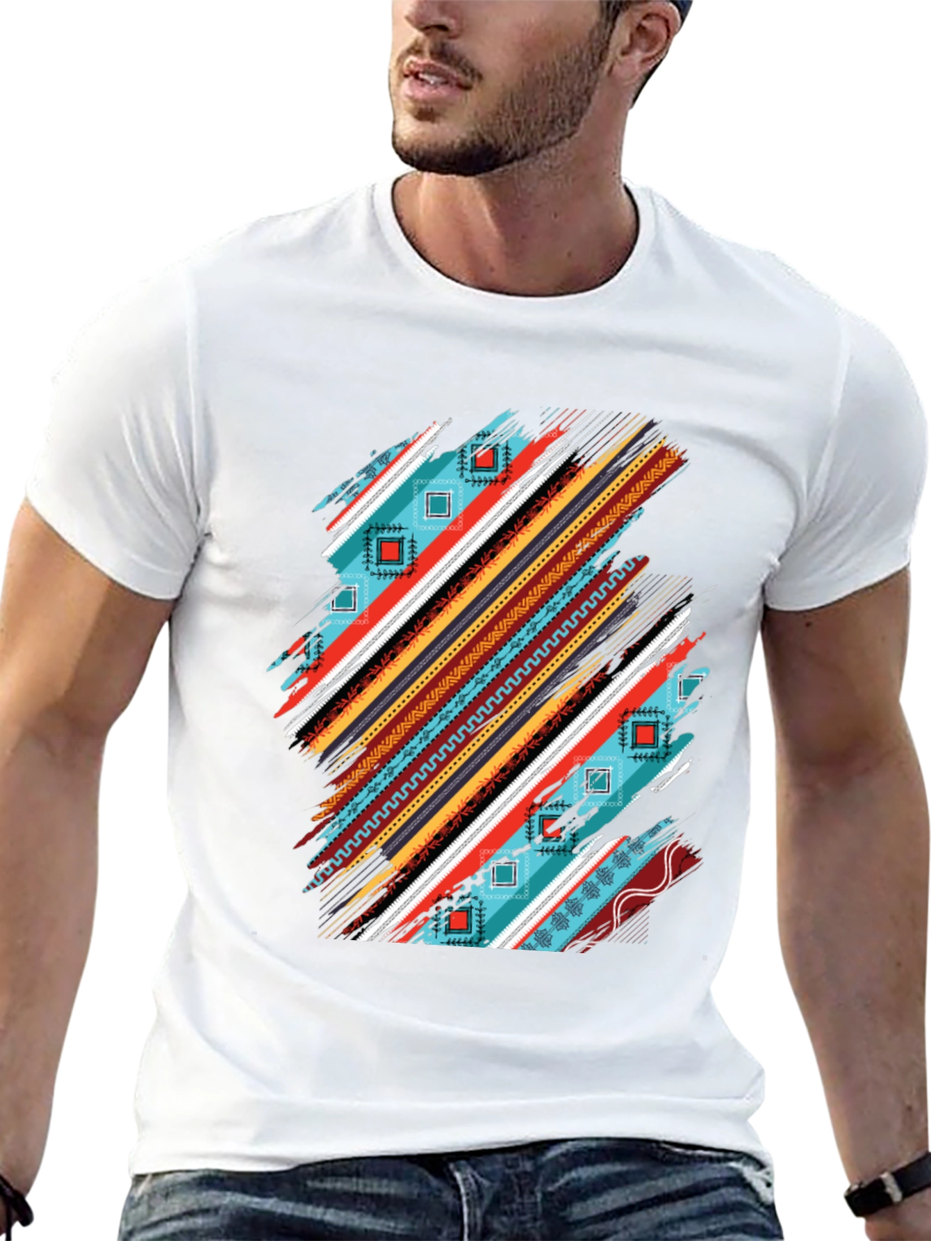 Tribal Stripe Graphic Mens Black T-Shirt