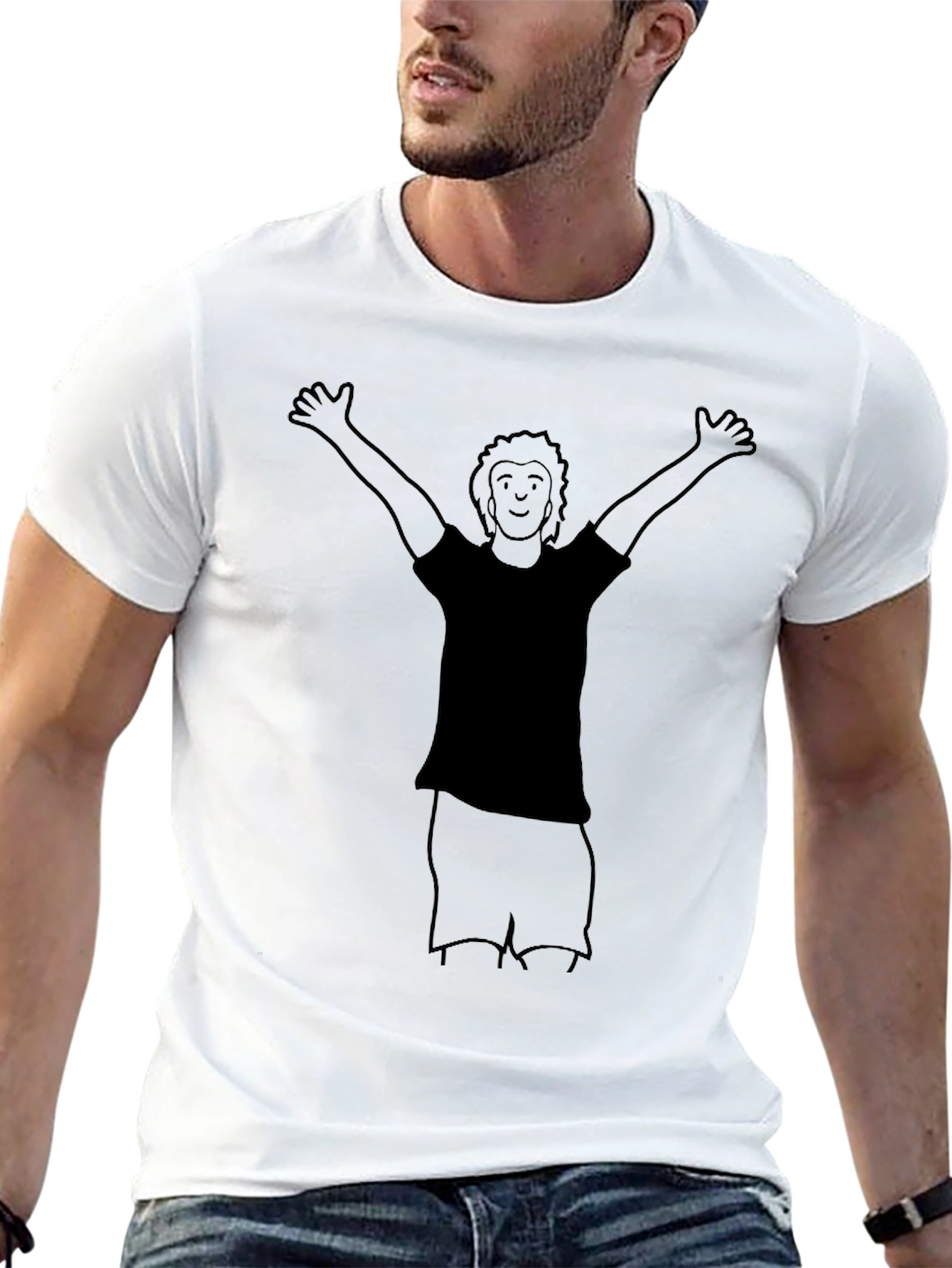Mans Black Graphic Tee - Stick Figure Design