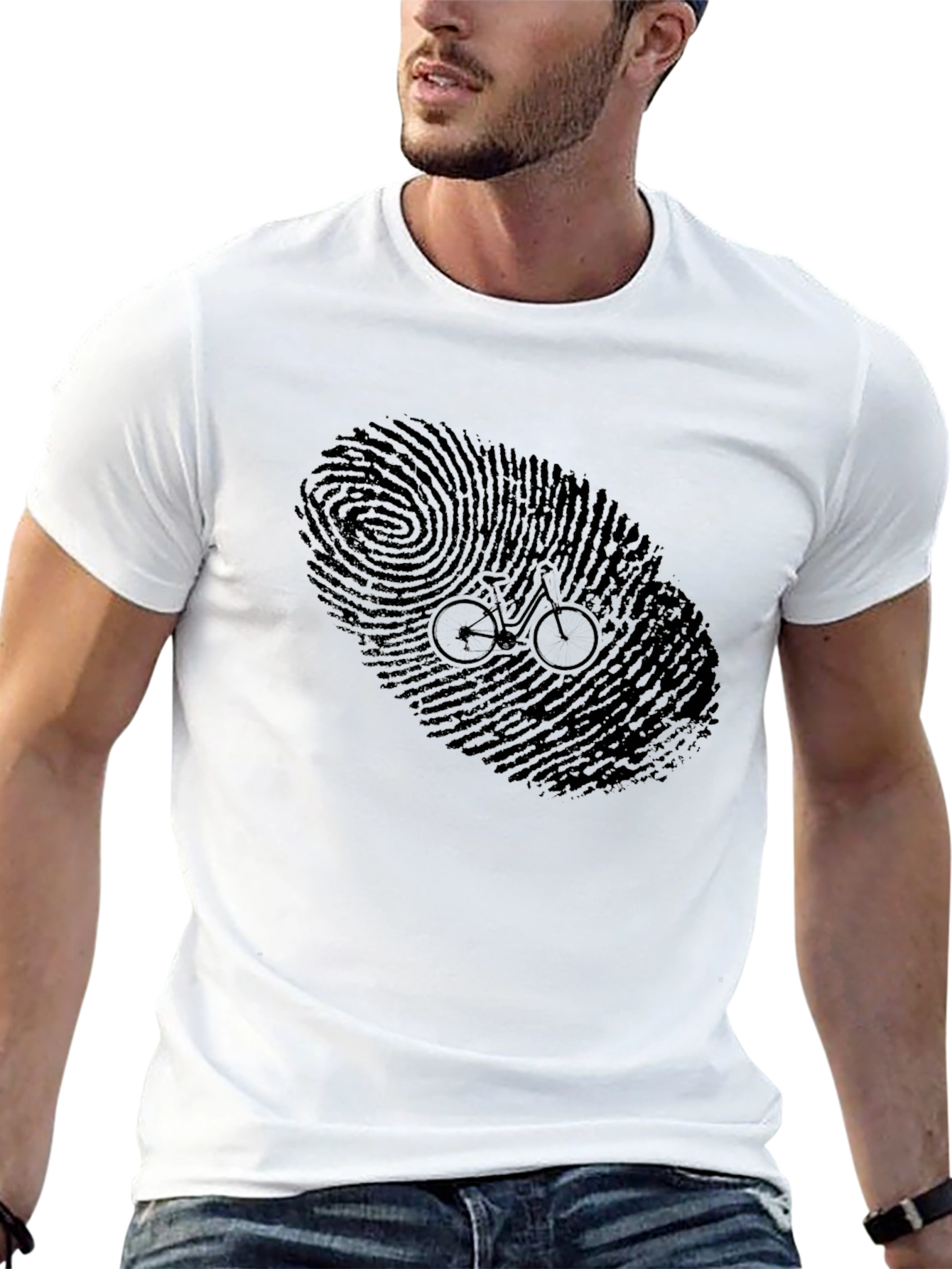 Unique Bike Fingerprint Graphic T-Shirt - Black