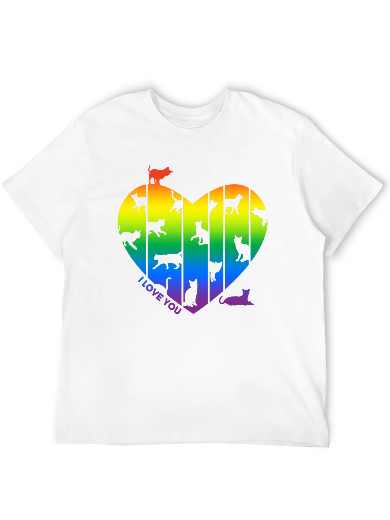 Rainbow Cat Heart T-Shirt - I Love You!