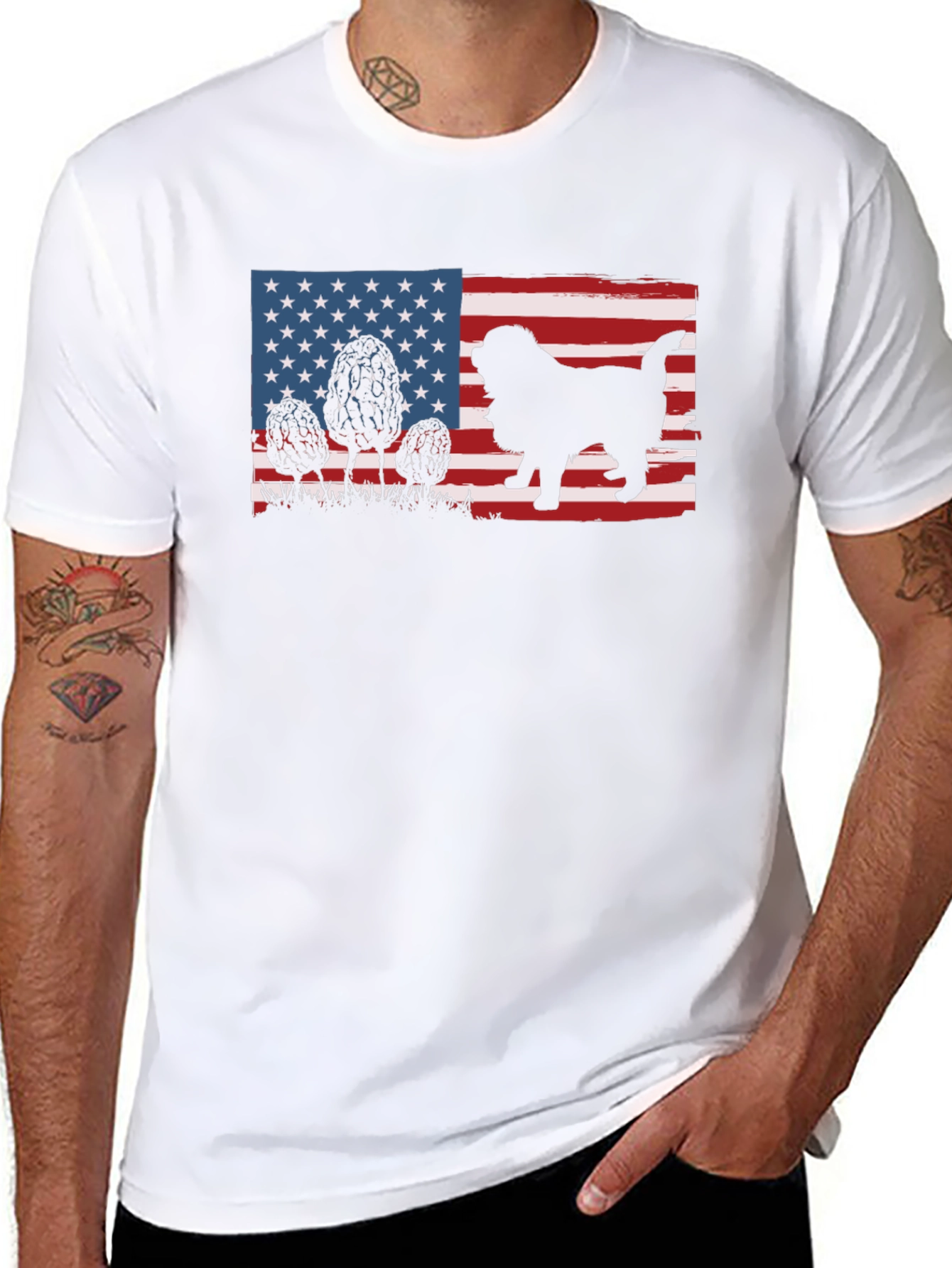 American Flag Dog Graphic Tee - Black