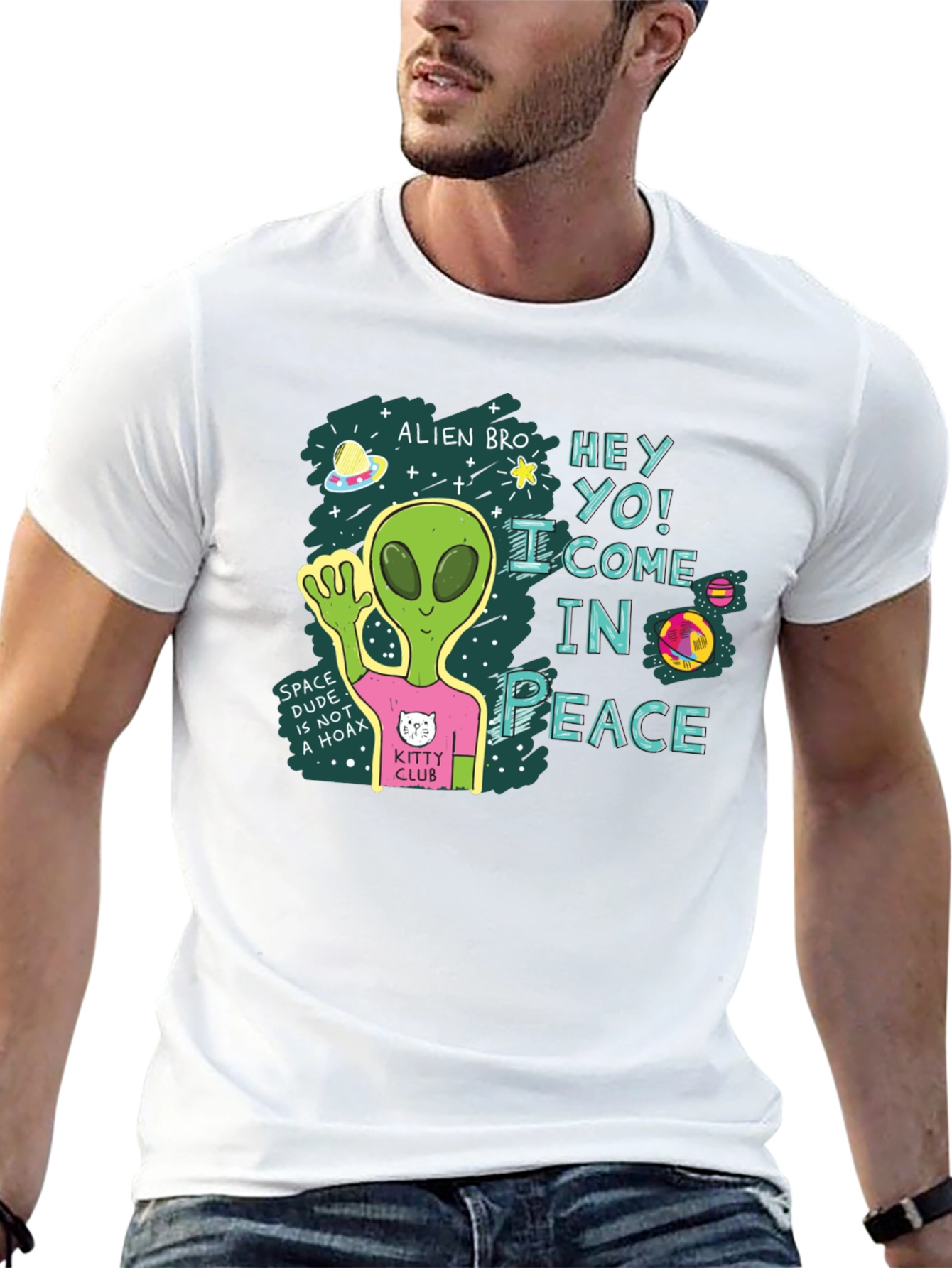 Alien Bro Come in Peace Graphic T-Shirt
