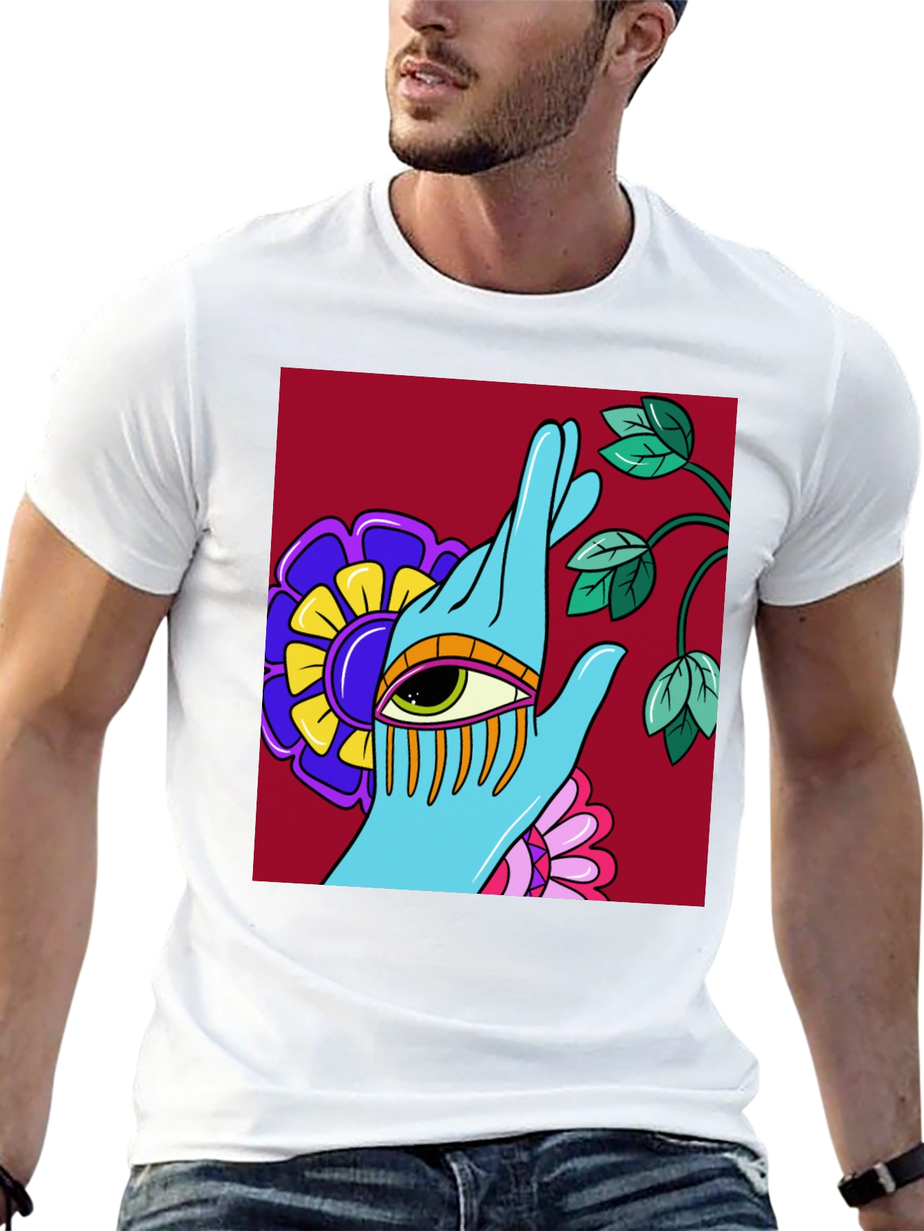 Eye Hand Flower Graphic T-Shirt - Artistic Streetwear